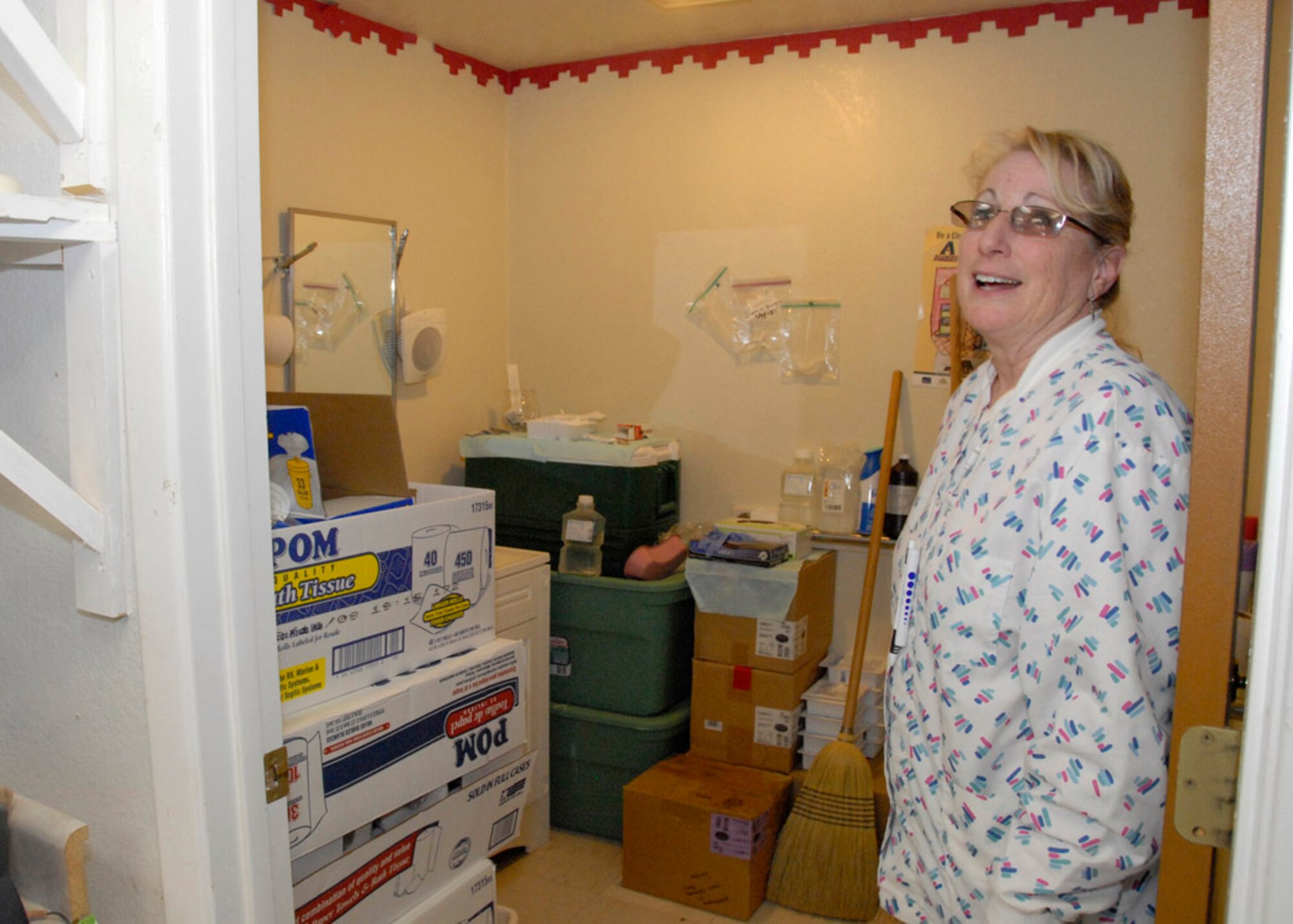 Pat Smith, Head Registered Nurse for Saint Michael?s Association for Special Education, shows the current condition of the medical quarters. The small medical staff of four people currently sanitize their equipment and store supplies in the bathroom. 