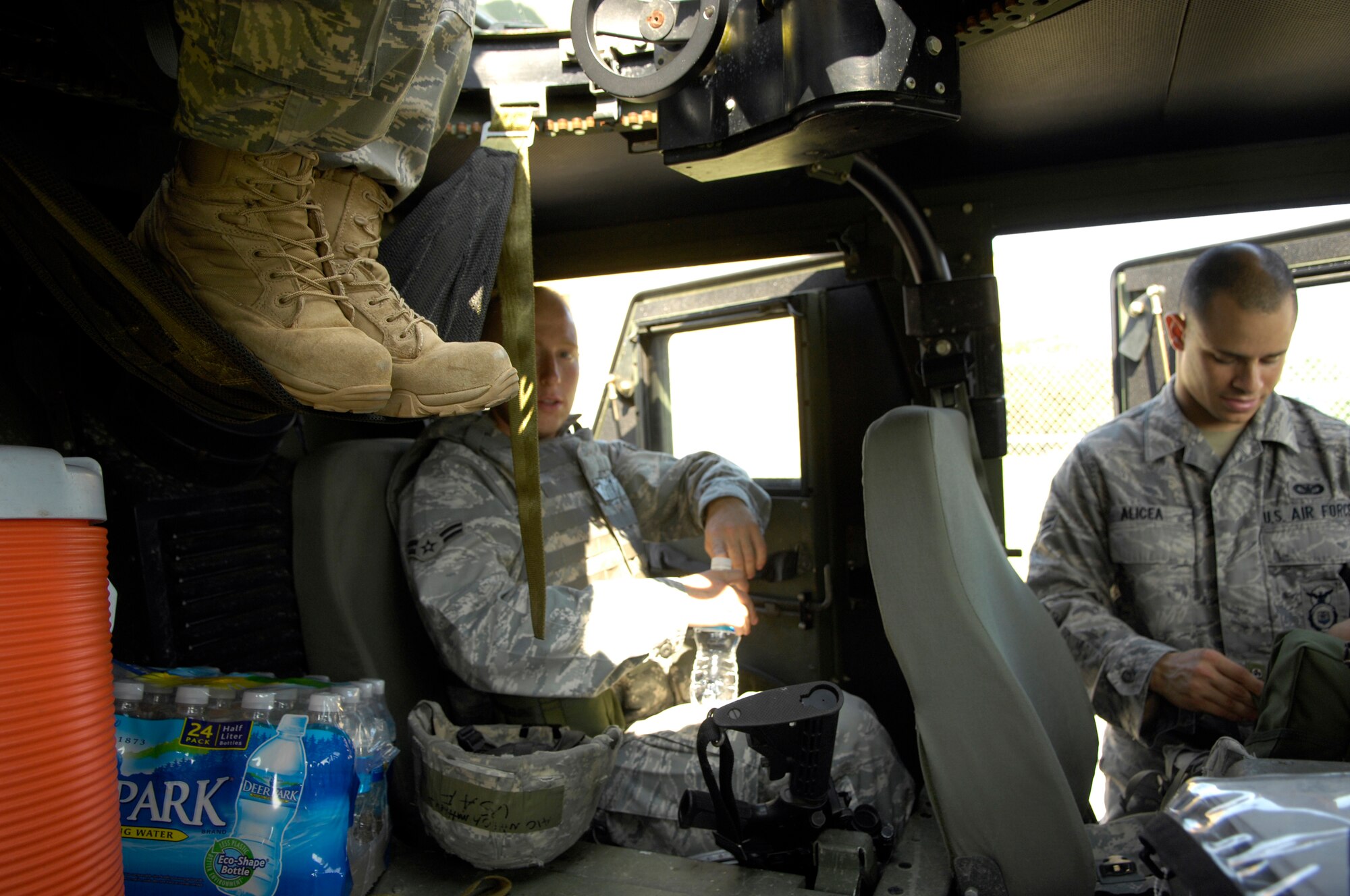 SHAW AIR FORCE BASE, S.C. -- Members of the 20th Security Forces Squadron prepare for a convoy movement to a simulated cantonment area for Team Shaw's operational readiness inspection, June 15. The ORI will evaluate Shaw's ability to survive and operate in combat conditions. (U.S. Air Force photo/Senior Airman Kathrine McDowell)