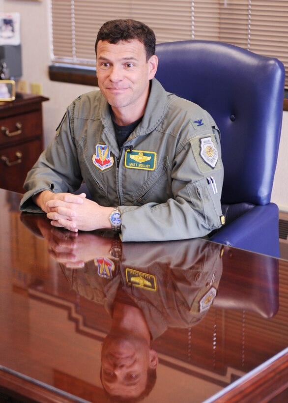LANGLEY AIR FORCE BASE Va. -- Col. Matt Molloy, 1st Fighter Wing commander, conducts an interview with 1 FW Public Affairs June 17. The interview highlighted Colonel Molloy's plans for the wing and why he feels honored to be a part of it.  (U.S. Air Force photo/Airman 1st Class Jonathan Koob)