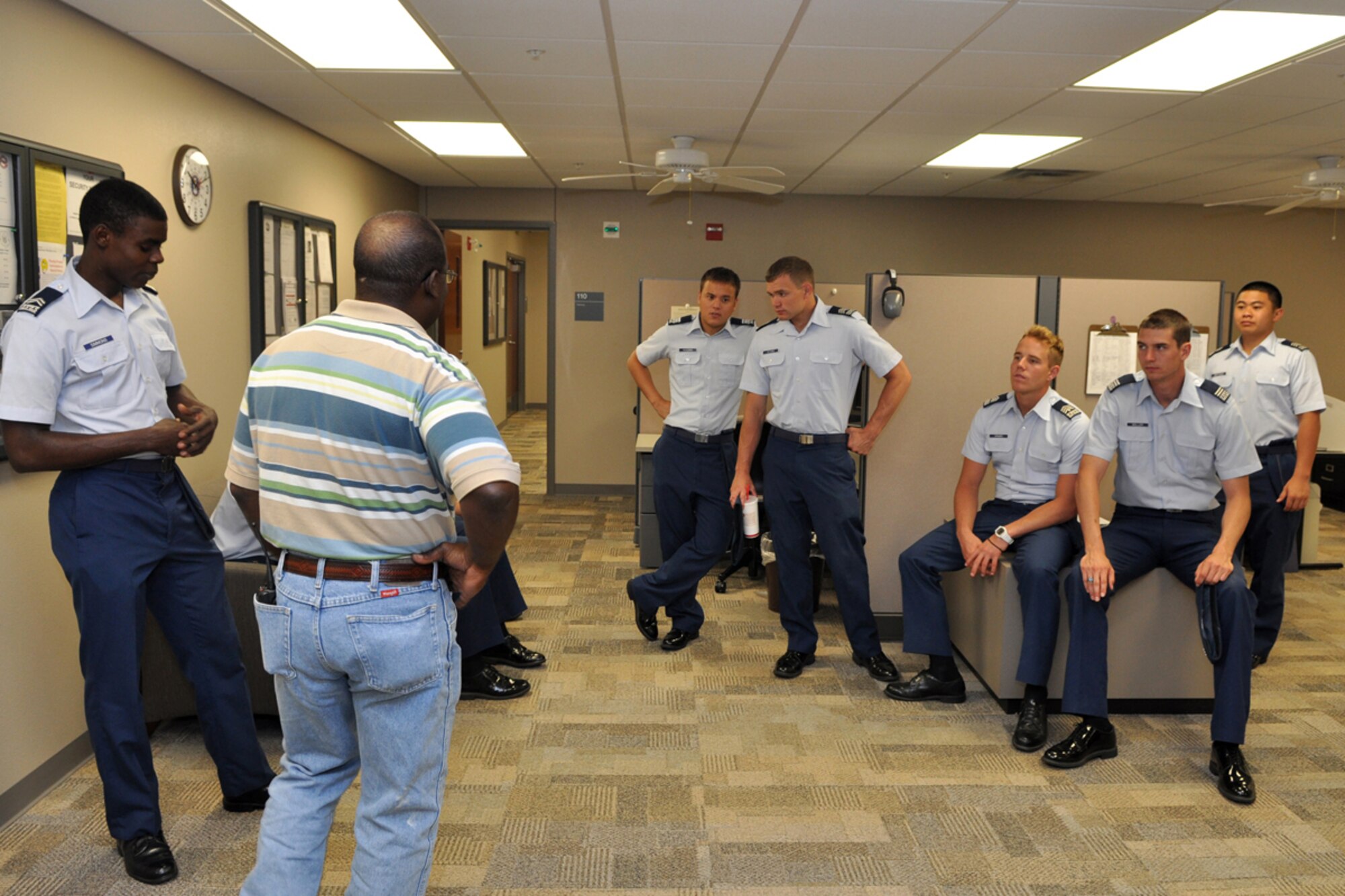 Master Sgt. Carl Whitaker, 917th Operations Support Flight, aircrew flight equipment technician, briefs U.S. Air Force Academy cadets about A-10 Thunderbolt egress procedures during their visit to the 47th Fighter Squadron at Barksdale Air Force Base, La., June 15, 2009. A small number of Air Force Academy cadets are spending three weeks of their summer at Barksdale learning about their future Air Force life from the inside. They are involved in a summer program called Operations Air Force where cadets are “randomly chosen to integrate into Air Force bases” around the world.” One of the goals of the program is for the cadets to experience the Total Force Integration. The cadets also visited the 93rd Bomb Squadron where they were briefed on similar activities concerning the B-52 Stratofortress. (U.S. Air Force photo/Tech. Sgt. Jeff Walston)