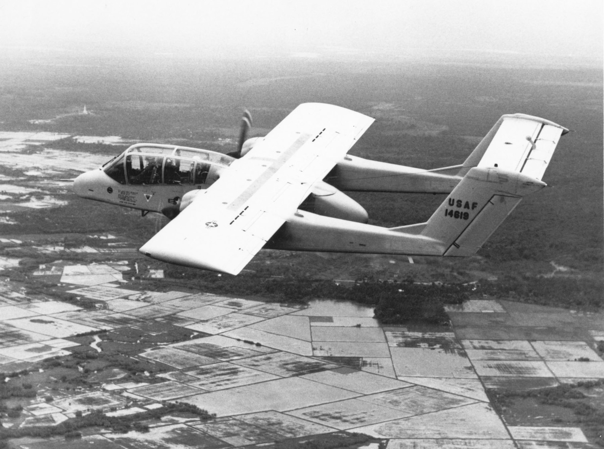 The OV-10 Bronco making its maiden flight in Southeast Asia in August 1968 during its 90-day period of combat evaluation with the 19th TASS. (U.S. Air Force photo)