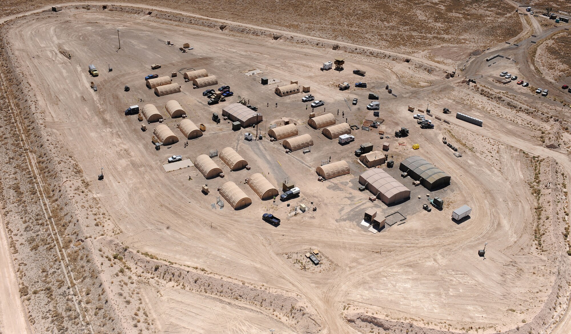 The civil engineer pit, also known as Base X, is displayed from an aerial point of view. The infrastructure was set up a week prior to the Phase II operational readiness exercise to simulate a deployed environment with limited capabilities. (U.S. Air Force photo/Senior Airman Michael Means)