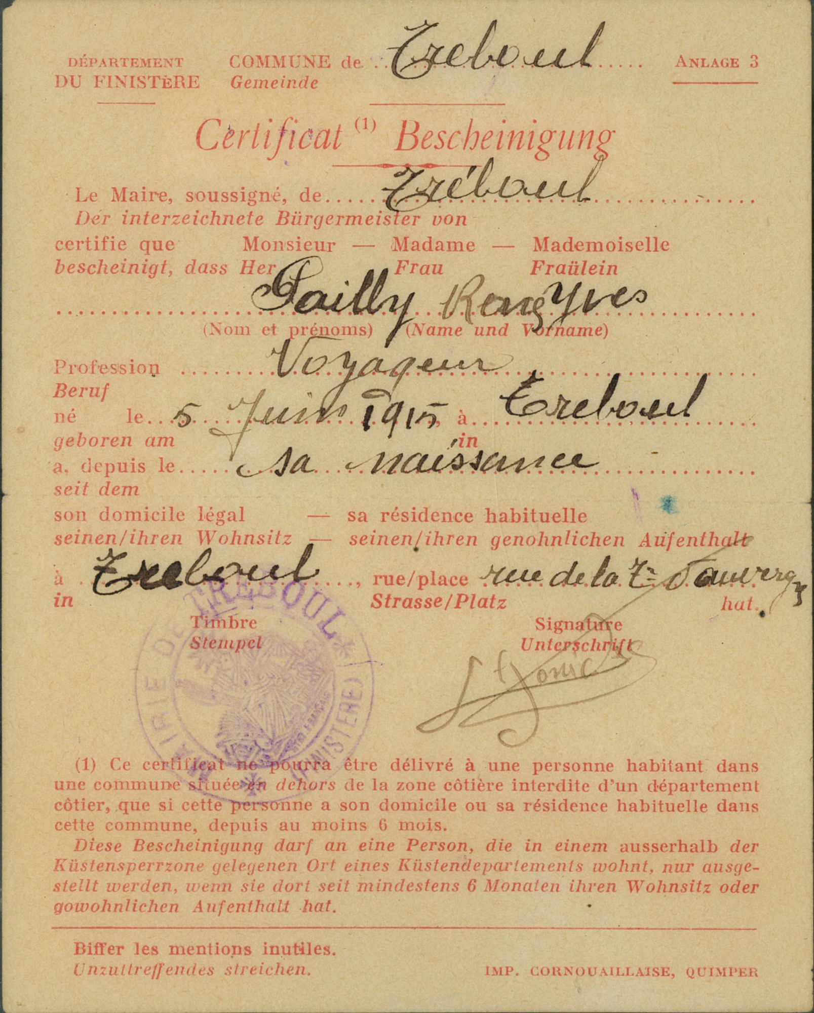 Members of the French Resistance created these false identification papers for Lt Patton. French citizens carried this certificate of work to prevent removal to forced labor camps in Germany. (U.S. Air Force)