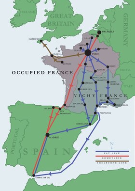 The three major evasion lines in western Europe were the Pat Line (also known as the O'Leary or P.A.O. Line), the Comet Line, and the Shelburne Line. (U.S. Air Force photo)