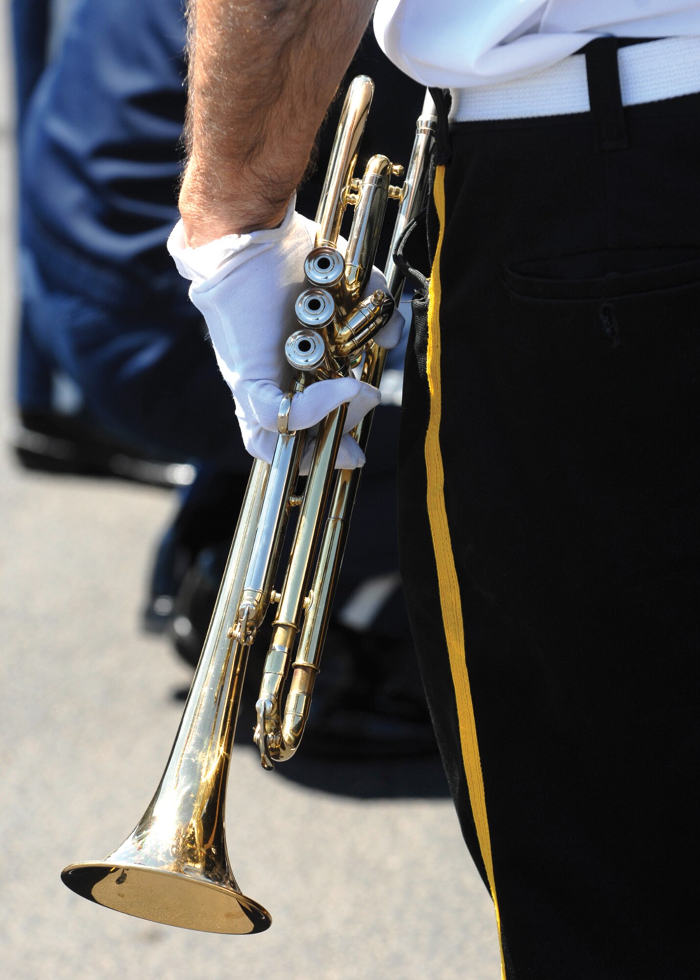 A bugler prepares to play Taps at Colonel Bomar’s memorial service. (U.S. Air Force photo/ Tech. Sgt. Jeffrey Wolfe)