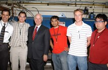 U.S. Sen. Benjamin Cardin, D-Md., stops for a photo with engineering students from the University of Maryland while visiting Arnold Engineering Development Center’s (AEDC) White Oak Site, located in Silver Spring, Md. The students work relevant problems associated with science and physics at Tunnel 9, and their contributions contribute towards advanced degrees. From left to right, Dan Marren, director of AEDC White Oak, Alex Bounitch, a junior majoring in aerospace engineering, Senator Cardin, Pratik Bhandari, a senior in the Aerospace Department, Colin Vandercreek, a graduate student in the Aerospace Department, and Brian Kwong, a senior majoring in mechanical engineering. (Photo by Arnold Collier)

