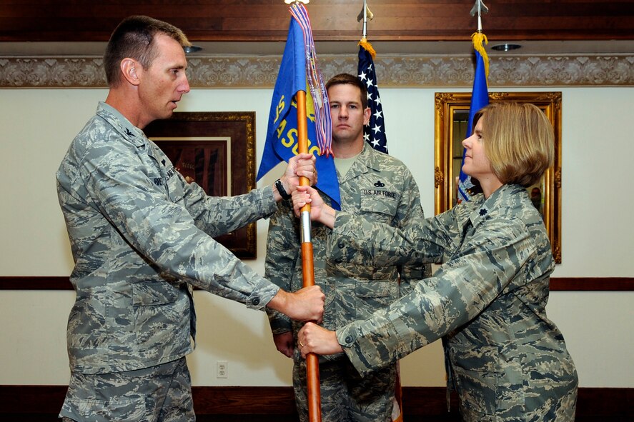 FORT CARSON, Colo. -- Lt. Col. Deanna Violette assumed command of the 13th Air Support Operations Squadron at Fort Carson, Colo., from Col. Howard "Ace" Shrum during a change of command ceremony June 18. (U.S. Air Force by Rob Brussard)