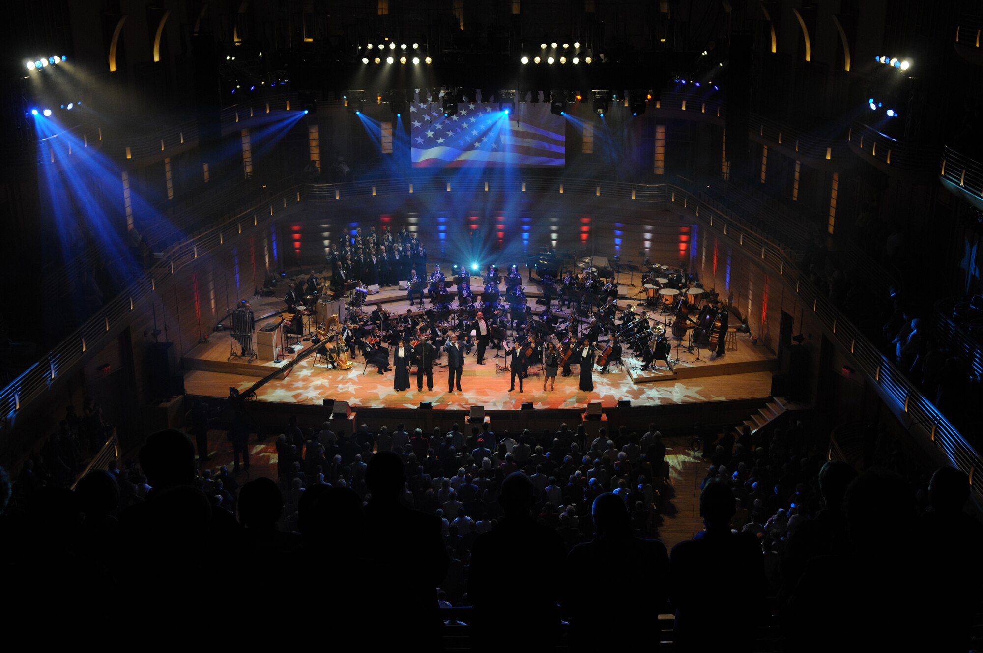 The United States Air Force Band performs with Michael Feinstein, Shemekia Copeland, Ronan Tynan and Louis Gossett Jr. June 17 at the Music Center at Strathmore in North Bethesda, Md. For the third consecutive year, the Band has partnered with Maryland Public Television to create a musical tribute to America's veterans. (U.S. Air Force photo by Senior Airman Marleah Miller)