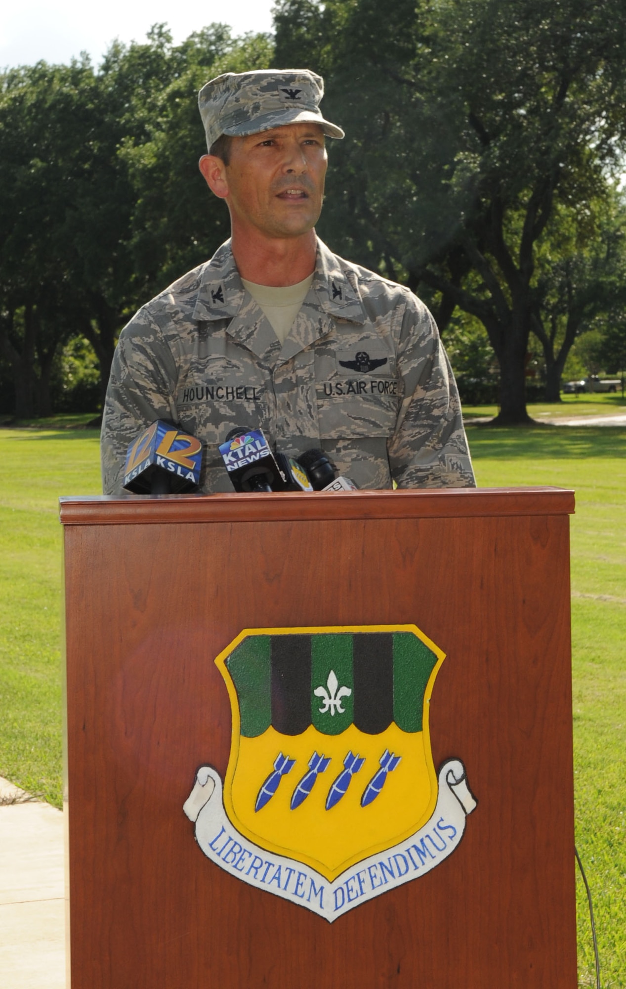 BARKSDALE AIR FORCE BASE, La. – Air Force officials announced Barksdale as the permanent location of Air Force Global Strike Command headquarters. The new major command will focus on the nuclear and global strike mission. 
“We have been selected as the official home of AFGSC which will be activated Aug. 7,” said Col. Gerald L. Hounchell, 2 Bomb Wing vice commander. “Barksdale is ready to support the mission and personnel of the Air Force’s newest command. There is no mission more important than safeguarding our vital strategic capabilities and maintaining our nuclear deterrence. “This selection will have a great impact on the community. We sincerely appreciate the incredible support the Shreveport-Bossier area provides Barksdale,” the colonel said. “We know this support will continue as AFGSC is established at Barksdale.” Personnel will begin moving to Barksdale in preparation for the mission and activation of AFGSC which will be held Aug. 7. (U.S. Air Force photo by Senior Airman Alexandra Sandoval)
