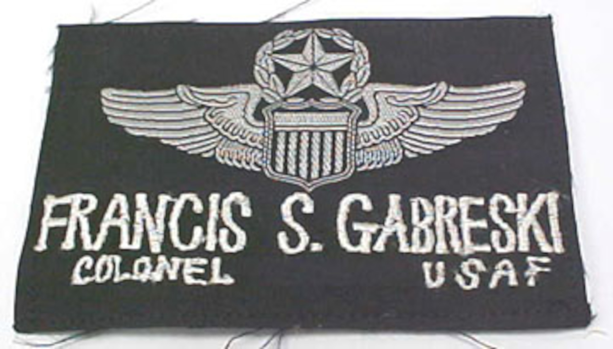 This cloth nametag belonged to Col. Francis S. Gabreski, who was one of the few pilots to become an ace in two wars (World War II and the Korean War). He was also a prisoner of war in Stalag Luft 1 during WWII. As the eighth jet ace in aerial history, Gabreski had a combined score of 37.5 enemy aircraft destroyed (34.5 aerial victories) during WWII and Korea. (U.S. Air Force photo)