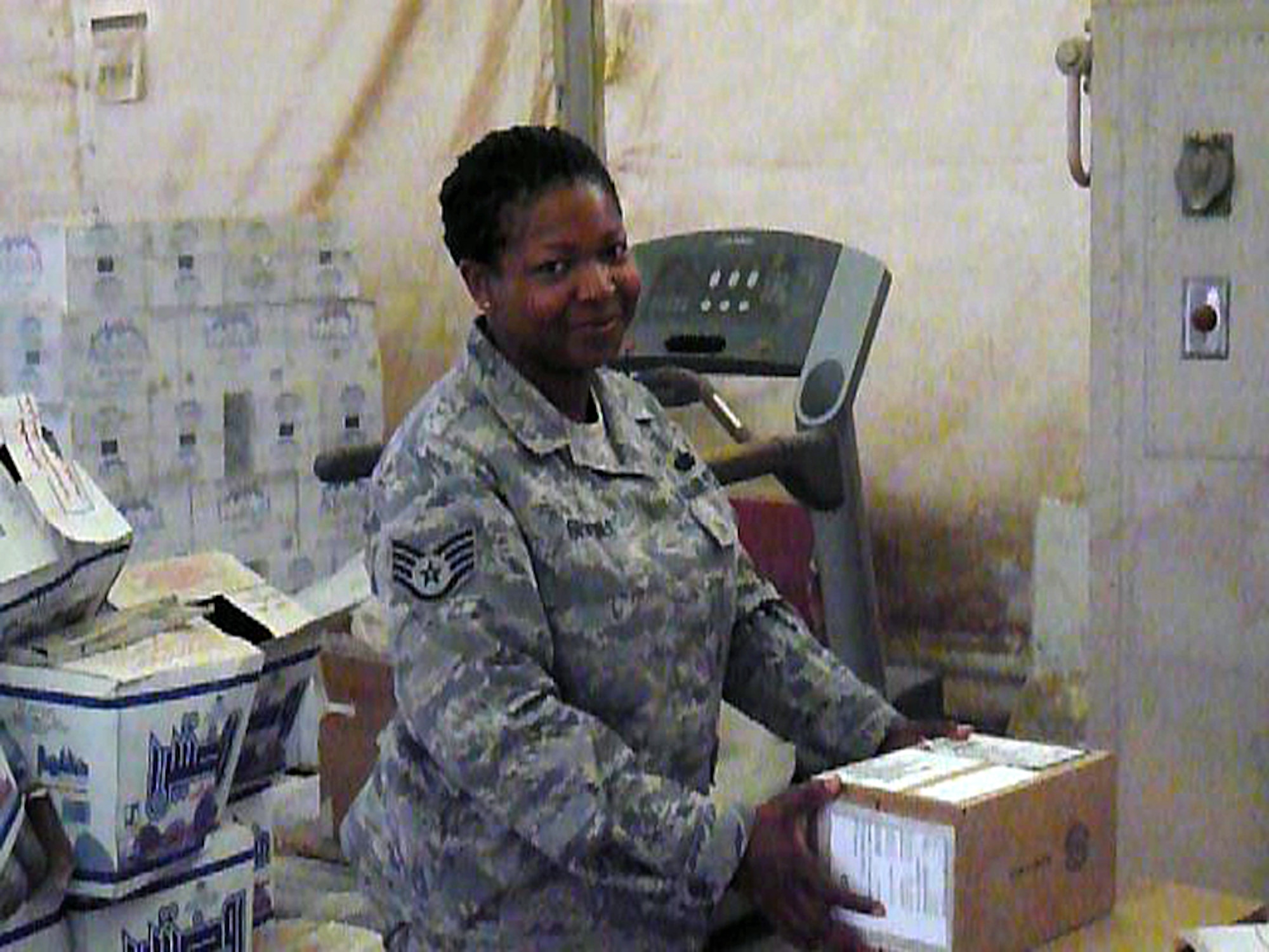 SOUTHWEST ASIA -- Staff Sgt. Paula Spruill, 387th Expeditionary Support Squadron supply NCOIC, is deployed from the 4th Logistics Readiness Squadron at Seymour Johnson Air Force Base, N.C. (U.S. Air Force courtesy photo)