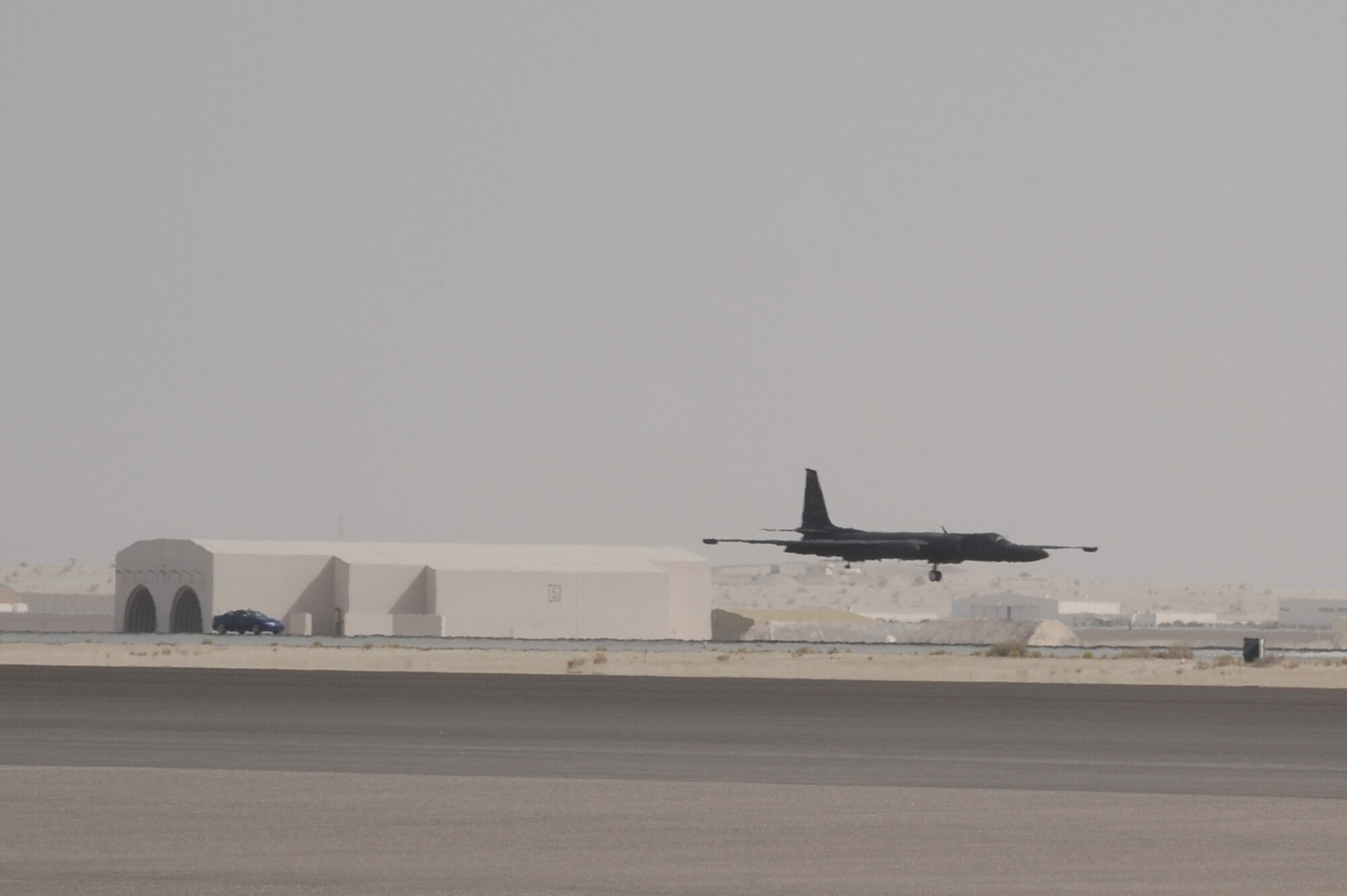 SOUTHWEST ASIA -- Capt. Joshua Tull, a member of the 99th Expeditionary Reconnaissance Squadron, prepares to land his U-2 Dragonlady, June 16 at an undisclosed location in Southwest Asia. Captain Tull passed 1,000 hours of flying in a U-2 in just 3 years and 11 days. (U.S. Air Force photo by Senior Airman Brian J. Ellis) (Released)