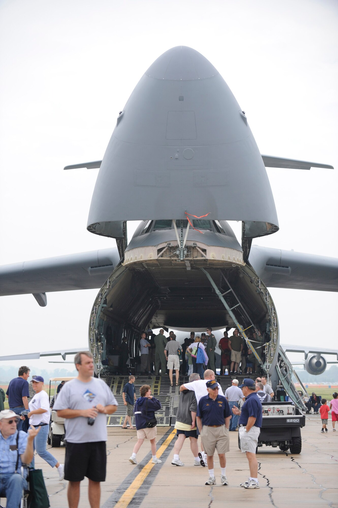 Spectators tour the C-5 Galaxy at the 2009 Dover Air Force Base Open House and Air Show June 20. The C-5 is one of the many several static displays, including a C-17 Globemaster III, KC-10 Extender and KC-135 Stratotanker. (U.S. Air Force photo/Jason Minto)