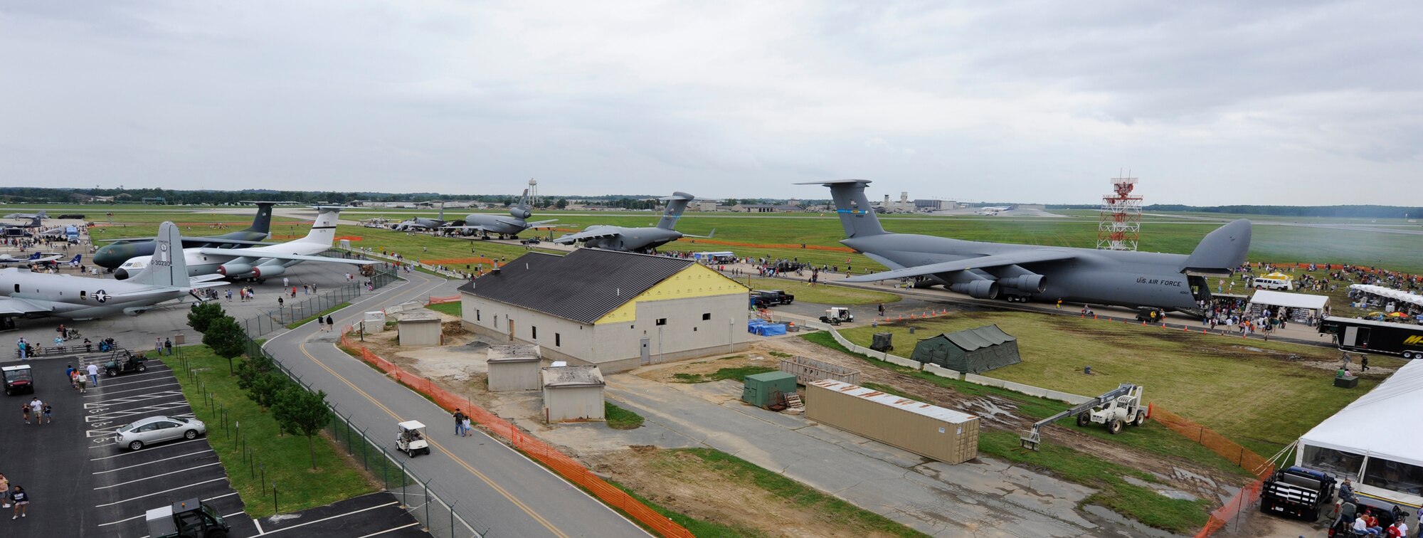 (From right) A C-5 Galaxy, C-17 Globemaster III, KC-10 Extender and KC-135 Stratotanker line the south ramp at Dover Air Force Base June 21. The four aircraft were part of the more than 30 static displays at the 2009 Dover AFB Open House and Air Show. (U.S. Air Force photo/Jason Minto)