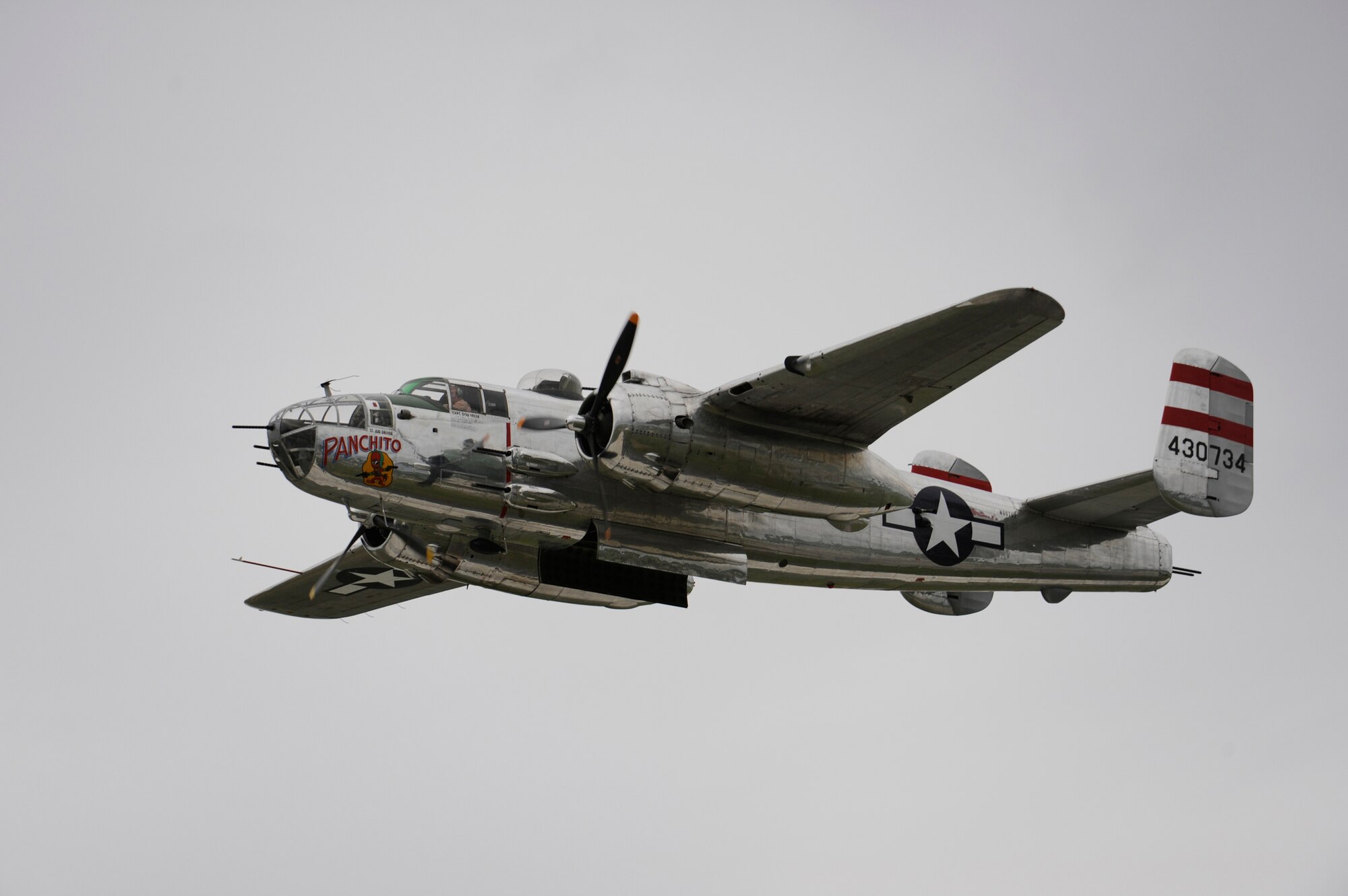 The B-25, a twin engine bomber used during WWII, performs at the Air Show portion of the 2009 Dover Air Force Base Open House and Air Show June 21. The B-25. The B-25, named Panchito, was flown by the Disabled American Veterans. (U.S. Air Force photo/Jason Minto)