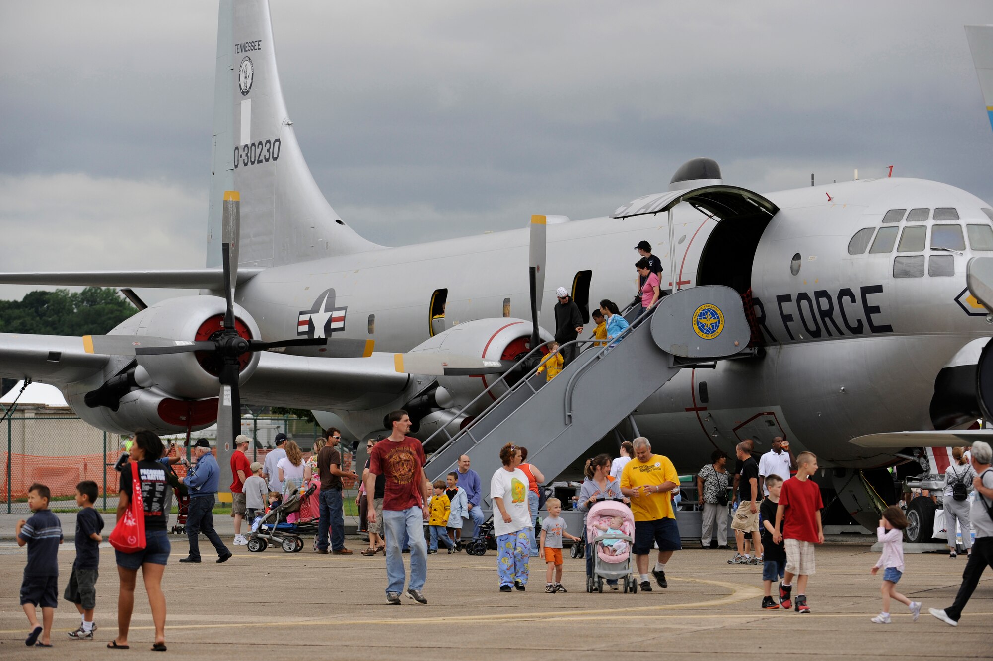 Spectators take in the C-124 Globemaster II at the Air Mobility Command Museum during the Dover Air Force Base Open House and Air Show June 21. (U.S. Air Force photo/Jason Minto)