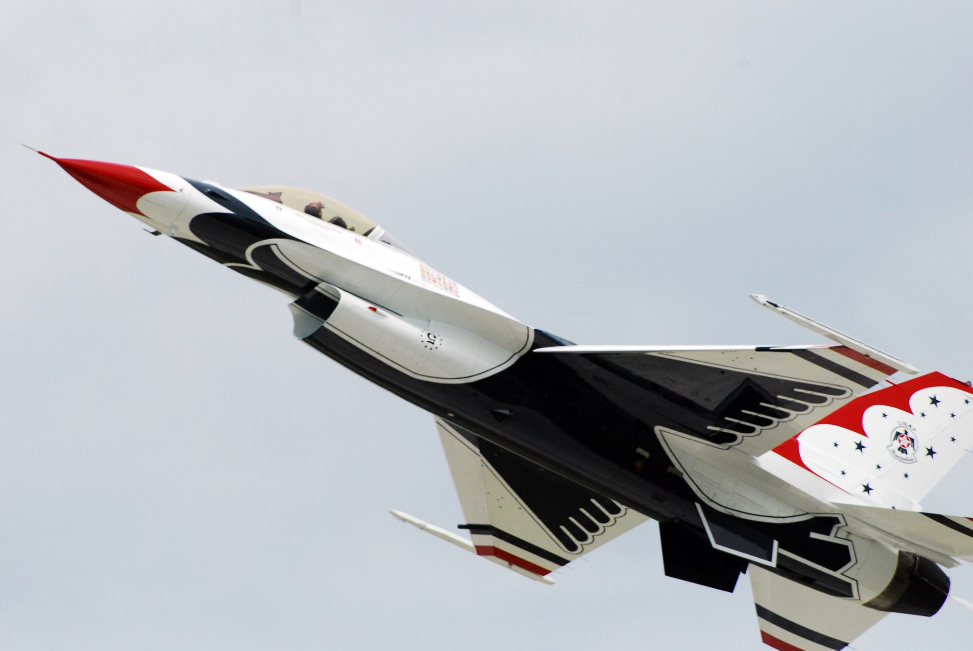 A U.S. Air Force Thunderbird soars past the crowd during the 2009 Dover Air Force Base Open House and Air Show June 21. The Thunderbirds were one of many flying acts that took place at the weekend event. (U.S. Air Force photo/Staff Sgt. Steve Lewis)