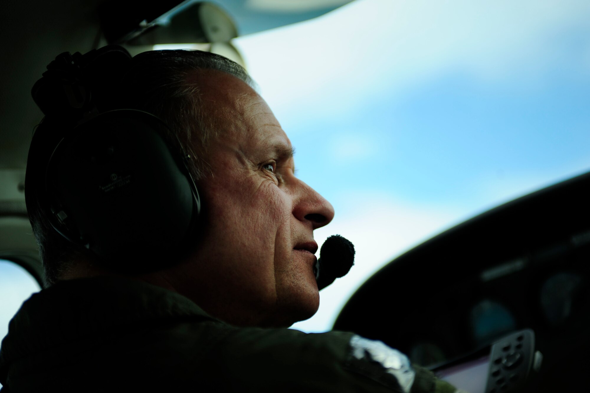 Lt. Col. Wayne Schulz, U.S. Air Force Auxiliary, Civil Air Patrol, Astoria, Ore., pilots a C-182 Cessna during Amalgam Dart 2009, June 18. Amalgam Dart is a field test of the Department of Defense's ability to rapidly deploy a total air integrated defense system in the U.S. in order to deter, detect and defeat airborne threats. (U.S. Air Force photo by Staff Sgt. Jacob N. Bailey)