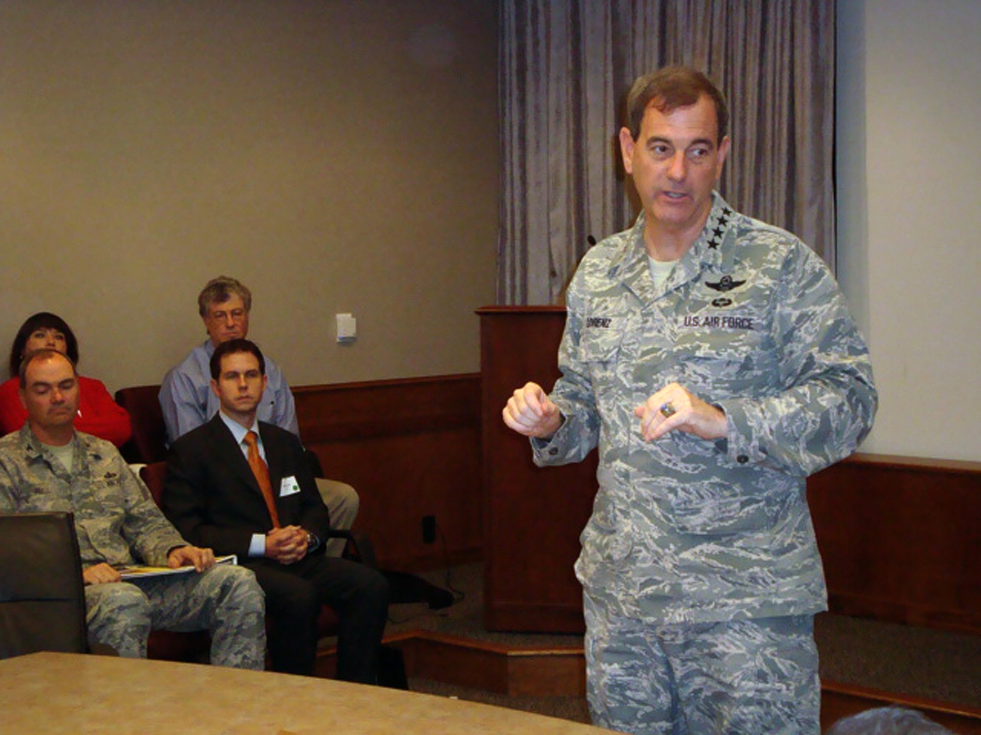 Gen. Stephen Lorenz, Commander of the Air Education and Training Command, talks to the team during the memorandum of agreement (MOA) review workshop June 9-11 at Randolph Air Force Base, Texas. AETC hosted the workshop. (U.S. Air Force photo/Ron Rogers)