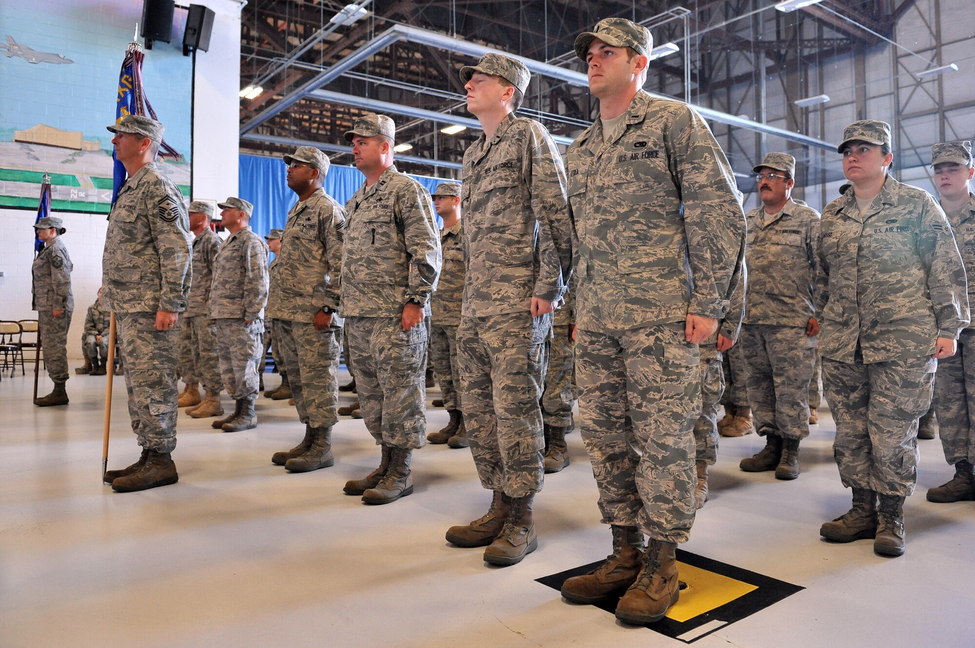 SHAW AIR FORCE BASE, S.C. -- Airmen of the 20th Maintenance Group participate in a change of command ceremony, June 23. Colonel Robert "Highlander" Hopkins will leave Shaw to take a command position in Afghanistan. Lieutenant Col. Steven Bleymaier assumed command of the 20th Maintenance Group. (U.S. Air Force photo/Senior Airman Kathrine McDowell)
