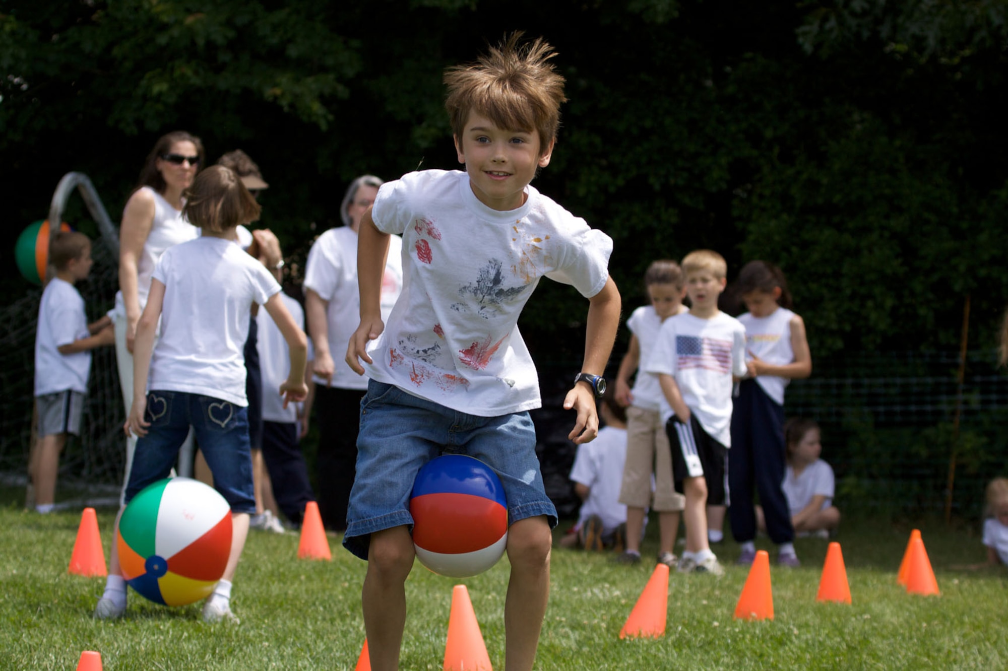 HANSCOM AIR FORCE BASE, Mass. –Cameron Long takes part in one of the Hanscom Primary School Field Day activities that took place June 17. (Photo by Lt. Col. Loralee Manas)