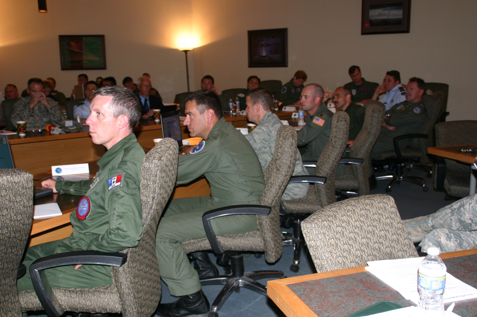 Attendees of the EMACC spent the majority of their time at Tinker AFB listening to briefings and discussing issues in the Hill Conference Center. Photo courtesy of 1st Lt. Blacke.