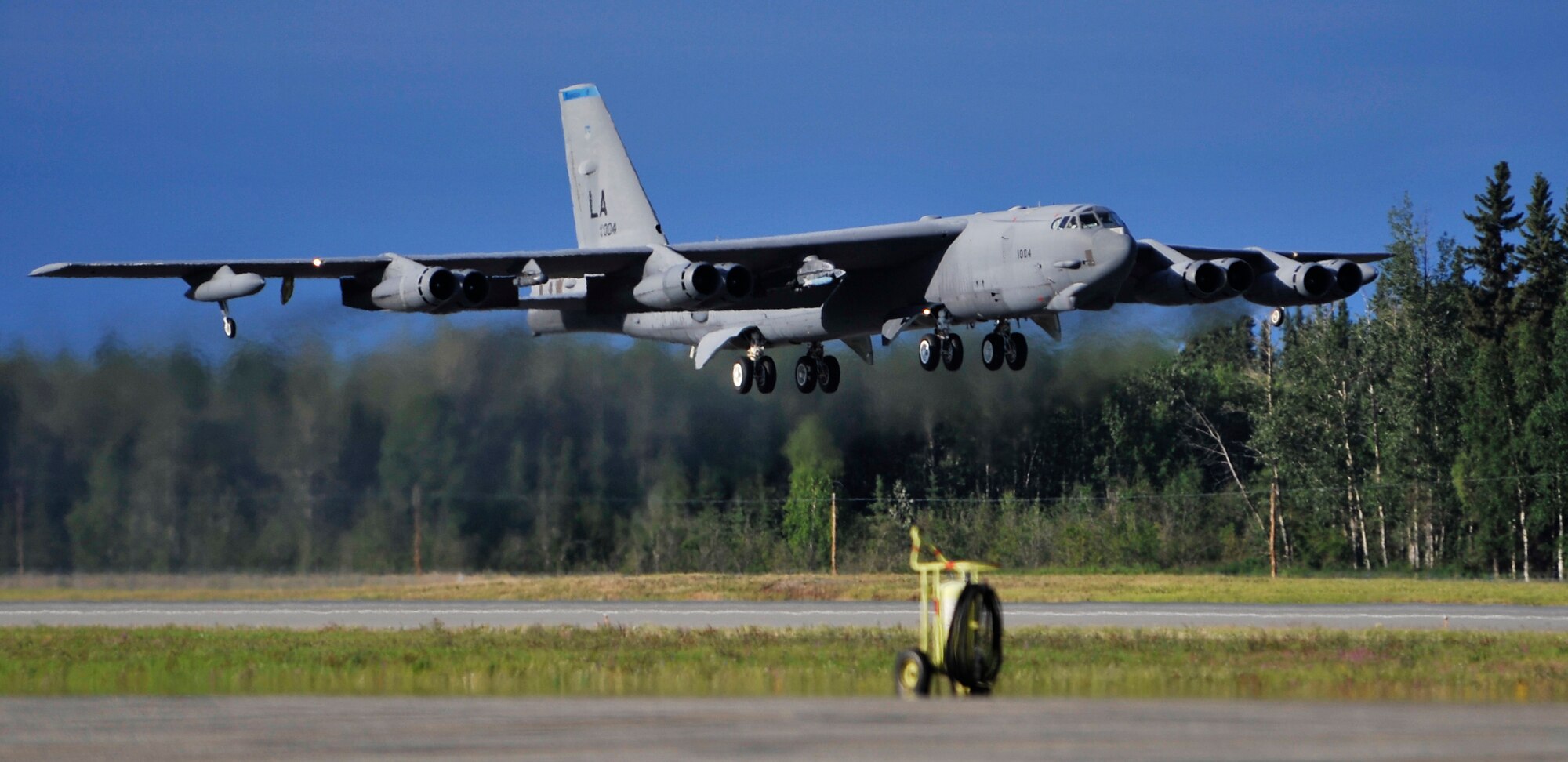 EIELSON AIR FORCE BASE, Alaska -- A B-52H Stratofortress takes off from Eielson AFB during NORTHERN EDGE 2009, June 23. NE09 participants will practice tactics, techniques, and procedures associated with defensive counter-air, close air support, and personnel-recovery missions. The B-52 is assigned to Barksdale AFB, Louisiana. (U.S. Air Force photo/Staff Sgt. Christopher Boitz)