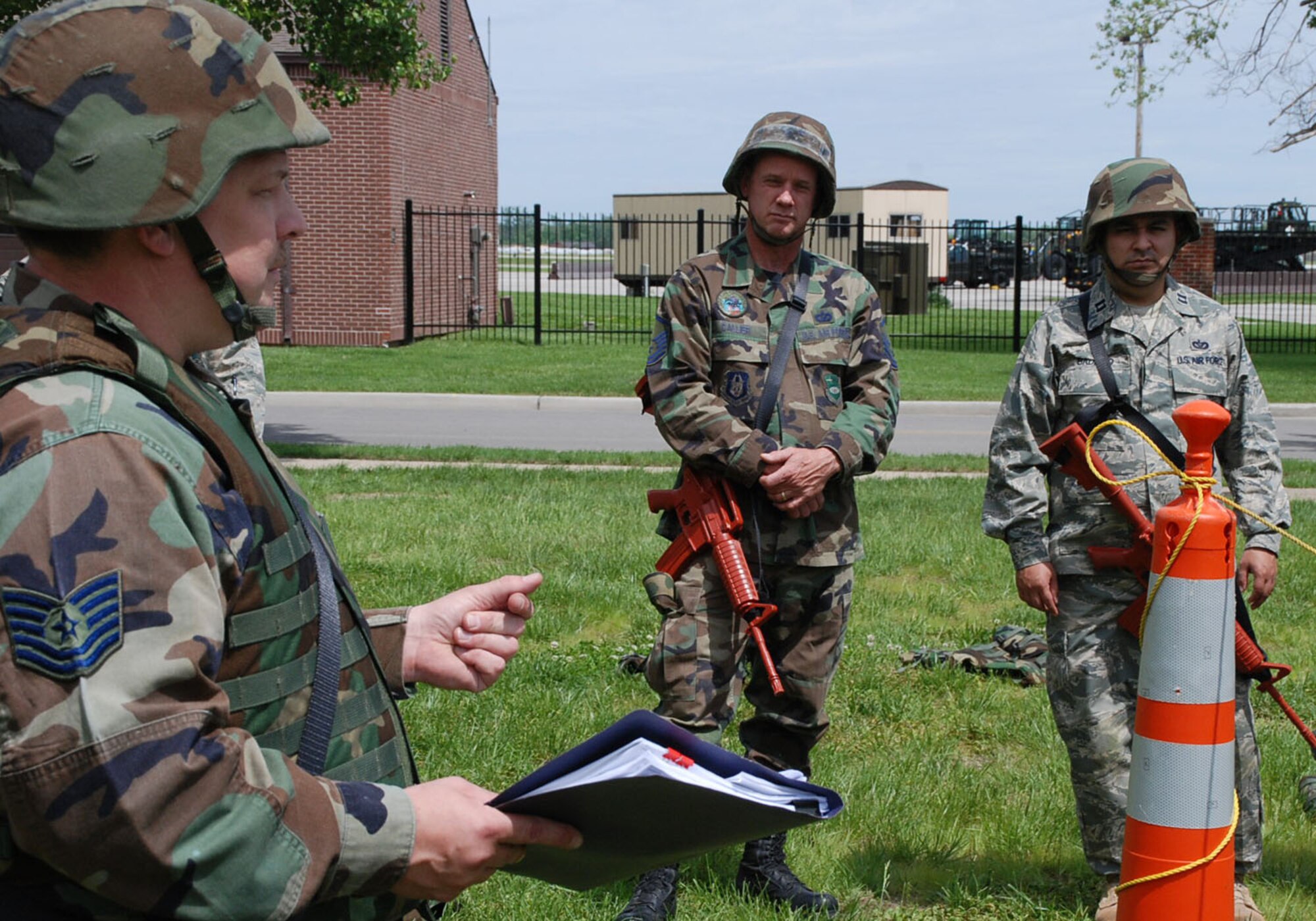 A 932nd Airlift Wing civil engineer goes over training plans during the unit drill training at Scott Air Force Base.  The Air Force Reserve Command wing trains one core weekend each month.  (U.S. Air Force photo/Tech. Sgt. Dan Oliver)