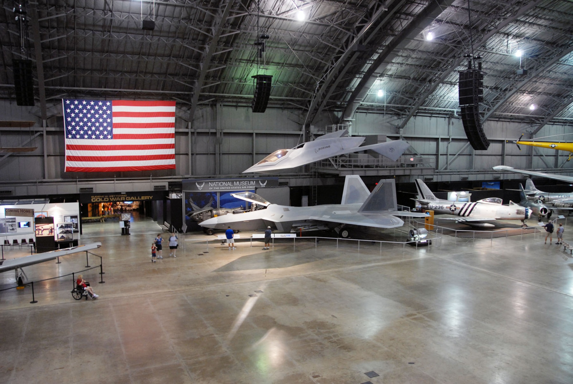 DAYTON, Ohio -- Lockheed Martin F-22A Raptor (bottom) and Boeing Bird of Prey at the National Museum of the United States Air Force. (U.S. Air Force photo)