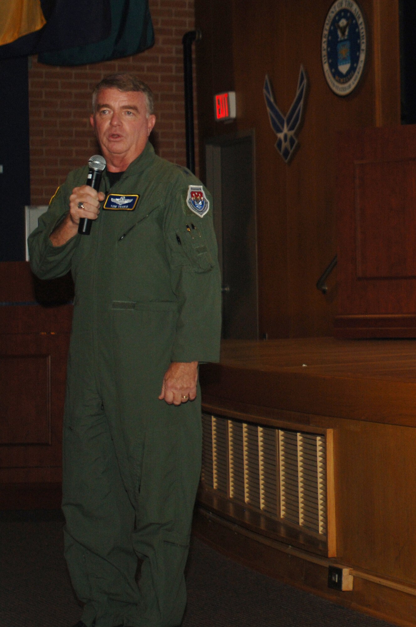 Maj. Gen. Tom Travis, 59th Medical Wing Commander, expressed his gratitude to wing personnel for their hard work during the Unit Compliance Inspection during an outbrief June 23, Wilford Hall Medical Center, Lackland Air Force Base, Texas.  The 59th Medical Wing recieved an overall "excellent" rating for the UCI.   