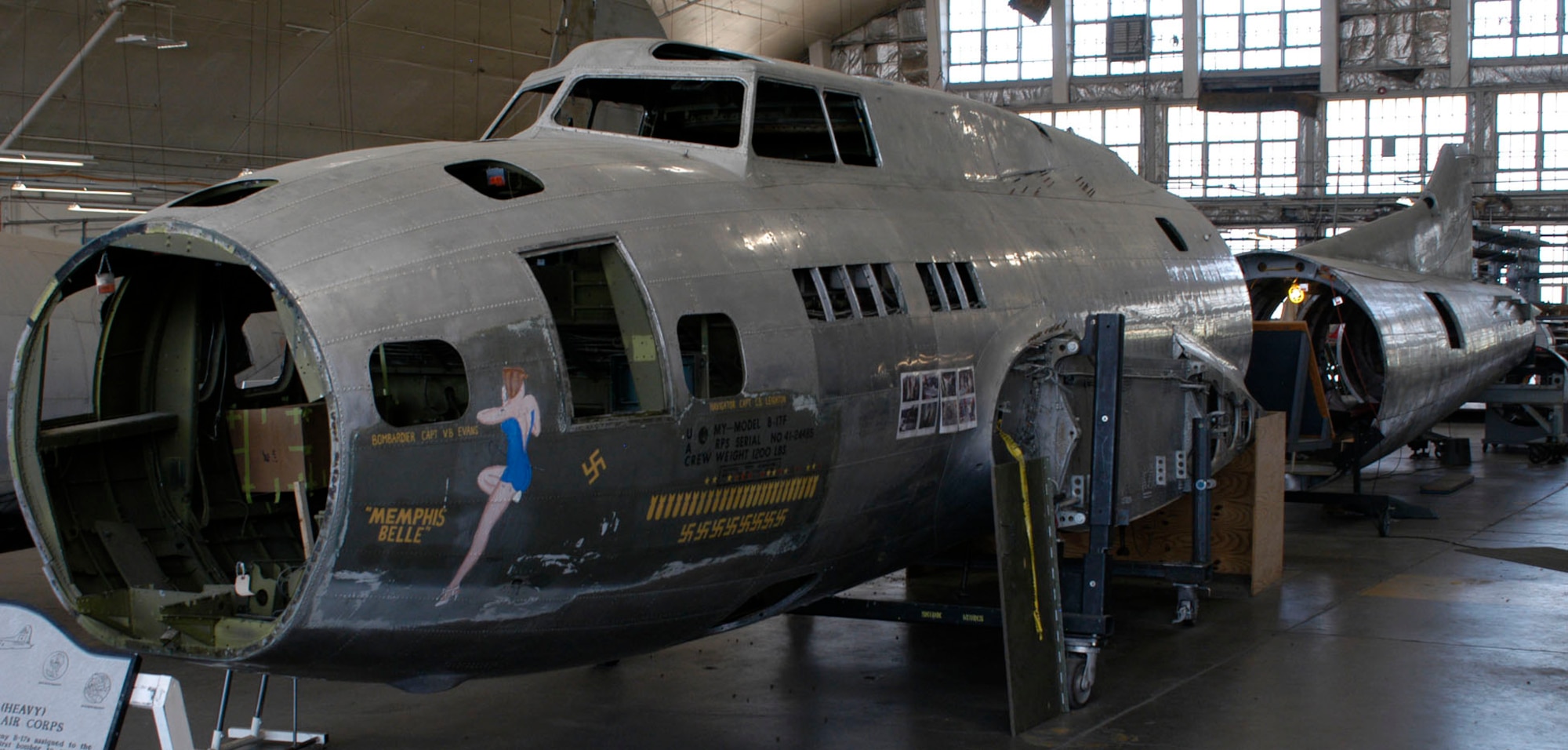 DAYTON, Ohio - B-17F "Memphis Belle" in the Restoration Hangar at the National Museum of the U.S. Air Force.  (U.S. Air Force Photo)