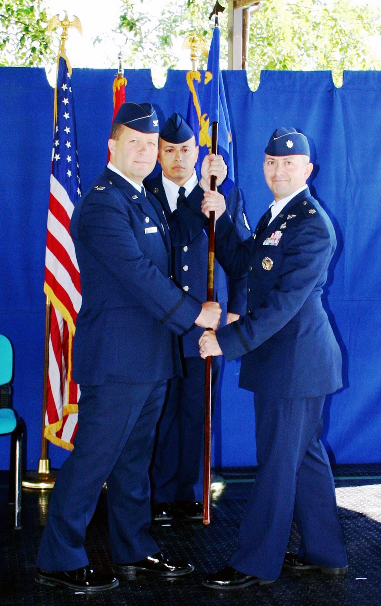 Lt. Col. William Hill assumes command of the 717th Air Base Squadron in a ceremony here Friday, June 19, 2009.  Colonel Hill arrived at Ankara from the Pentagon where he served as the architecture and technology branch chief.  Maj. James Barger, 39th Force Support Squadron, was the interim commander prior to Colonel Hill’s arrival.  The 717th ABS supports Department of Defense, NATO and embassy entities in the Ankara, Istanbul and Eskesehir areas in Turkey.  (Courtesy photo)