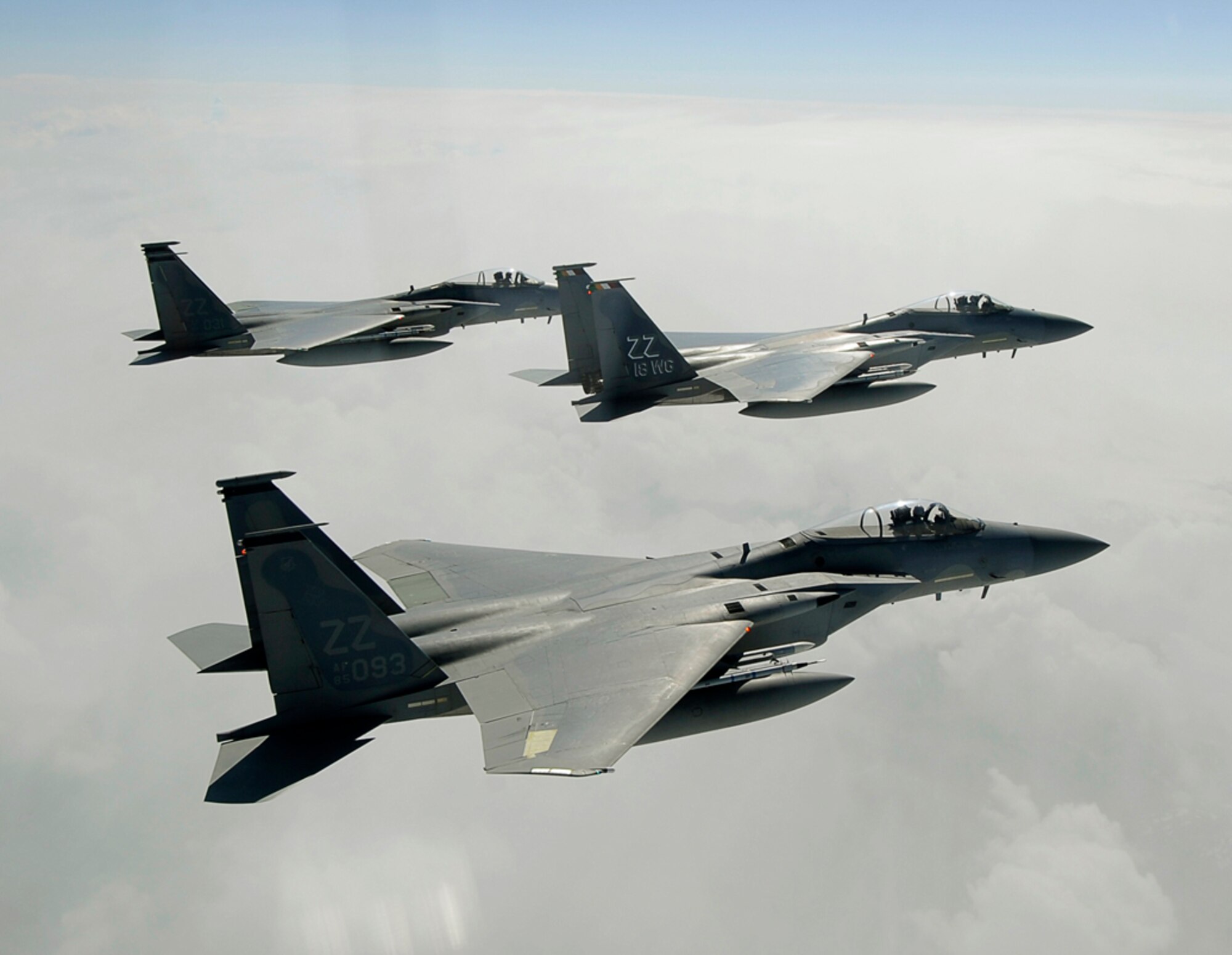 F-15 Eagles from the 44th Fighter Squadron, Kadena AB, Okinawa, Japan, take part in exercise Northern Edge 2009, Elmendorf AFB, Alaska, June 17, 2009.  Northern Edge 2009 is Alaska's largest military training exercise.  It prepares joint forces to respond to crises throughout the Asia-Pacific region.  (Released/U.S. Air Force photo by TSgt Dennis J. Henry Jr.)