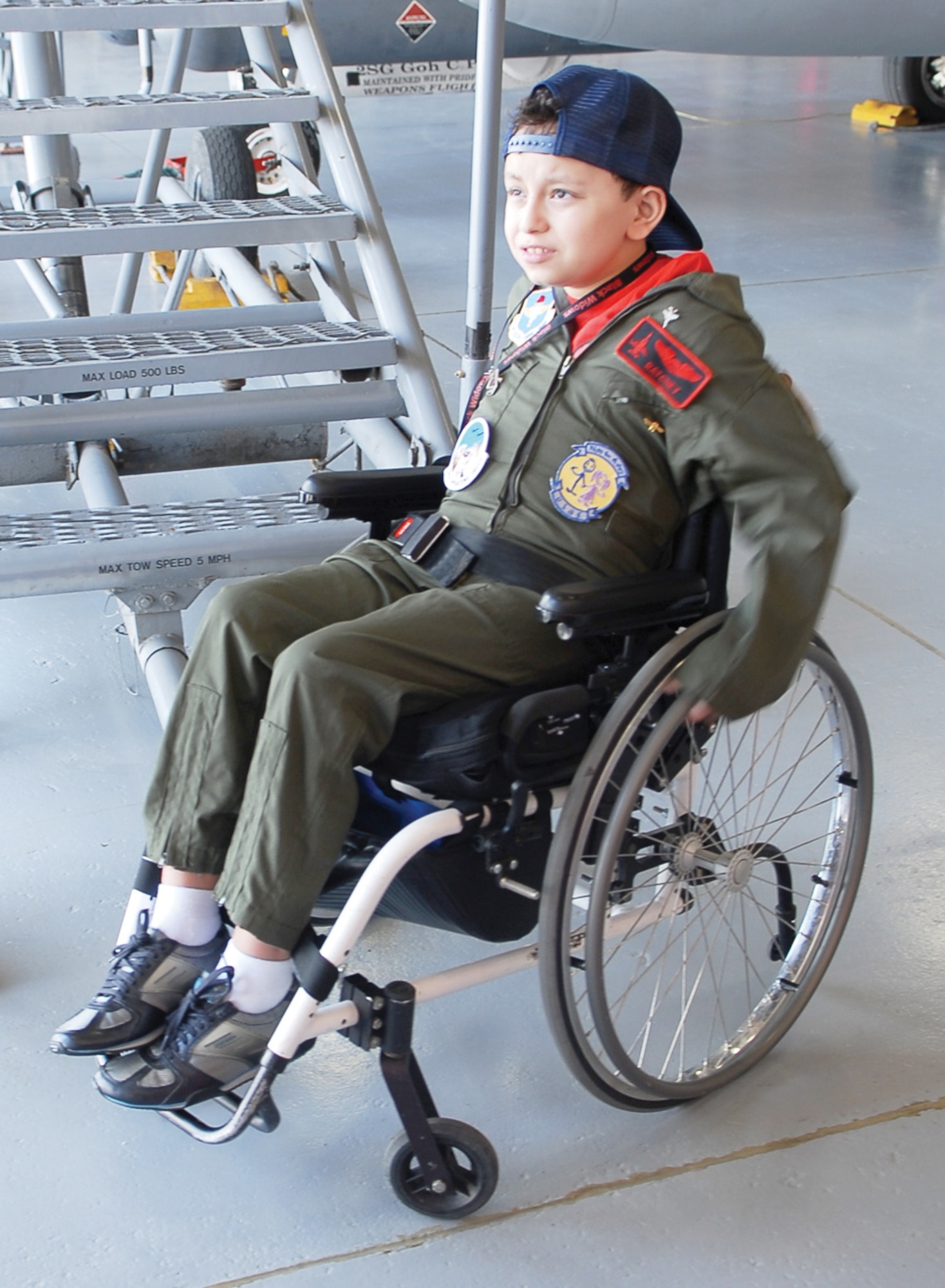 Rafael “Ratchet” Rivera, 9, visits Luke Air Force Base for his pilot-for-a-day visit on June 17, sponsored by the 425th Fighter Squadron. (U.S. Air Force photo/ Airman 1st Class Ronifel Yasay)