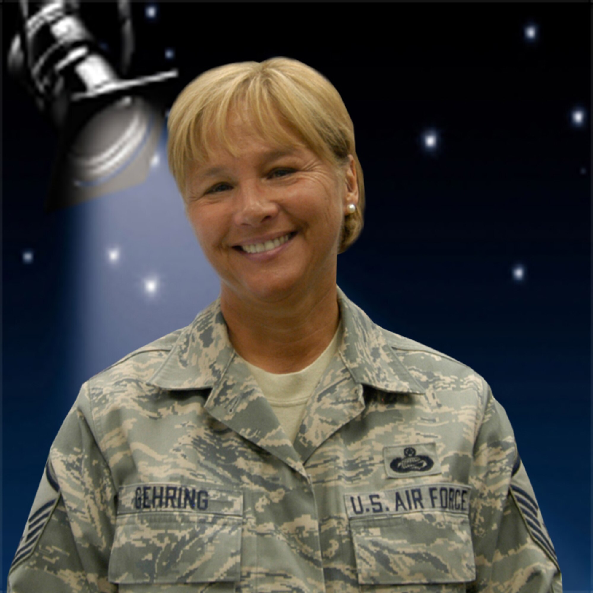 Master Sgt. Cheryl Gehring, Field Service Support Element manager in the Directorate of Personnel Services, is the ARPC Spotlight of the Week. Sergeant Gehring enlisted in the Air Force in 1975. She became a reservist in 1979. In May 1999, she transferred to Air Force Active Guard and Reserve, and to the Air National Guard AGR in January 2008. (U.S. Air Force graphic/Eric Valdez)