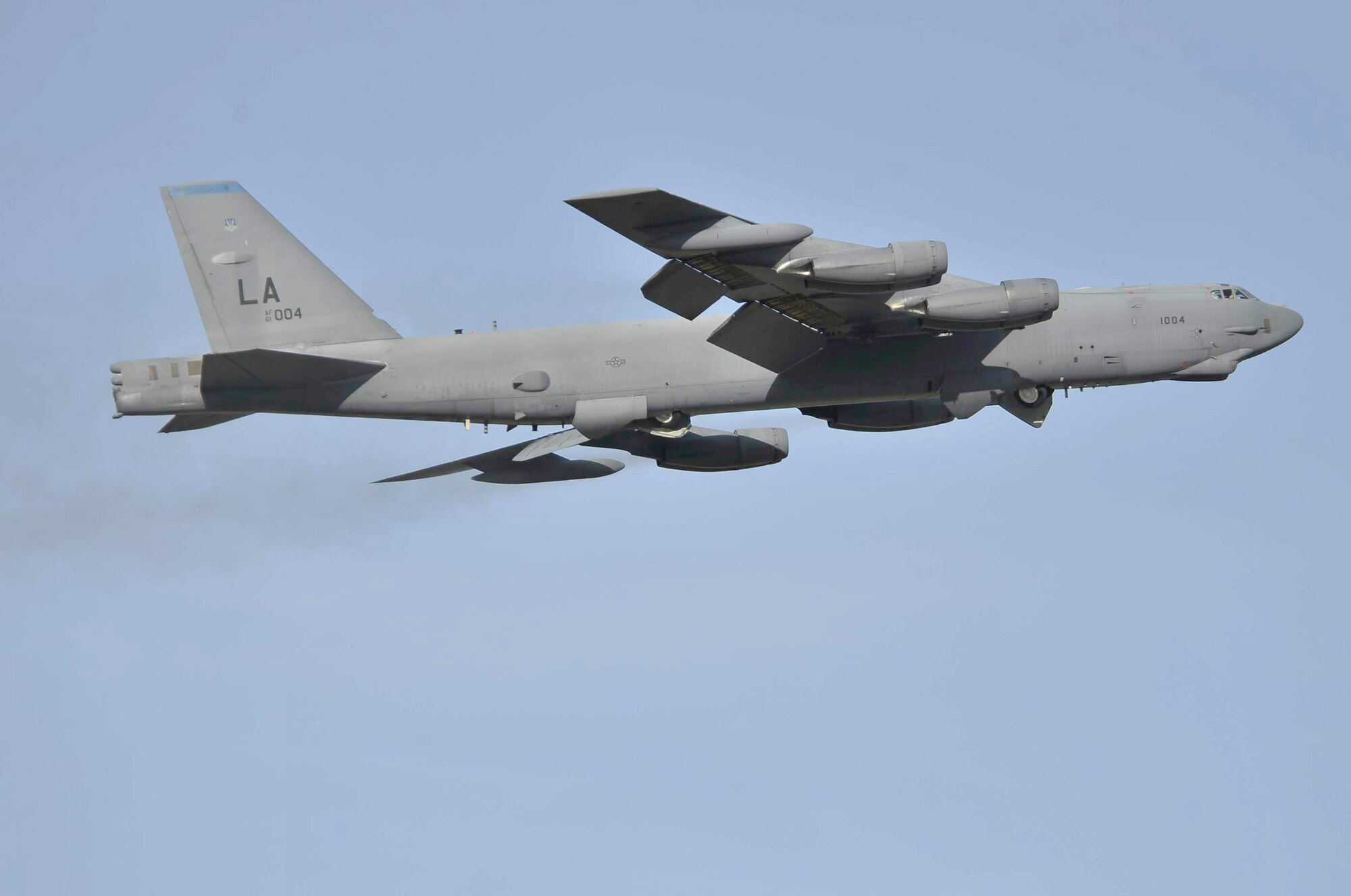 A B-52H Stratofortress takes off from Eielson Air Force Base, Alaska, June 23 during Northern Edge 2009. The B-52  is a long-range bomber assigned to Barksdale AFB, La. (U.S. Air Force photo/Staff Sgt. Christopher Boitz) 
