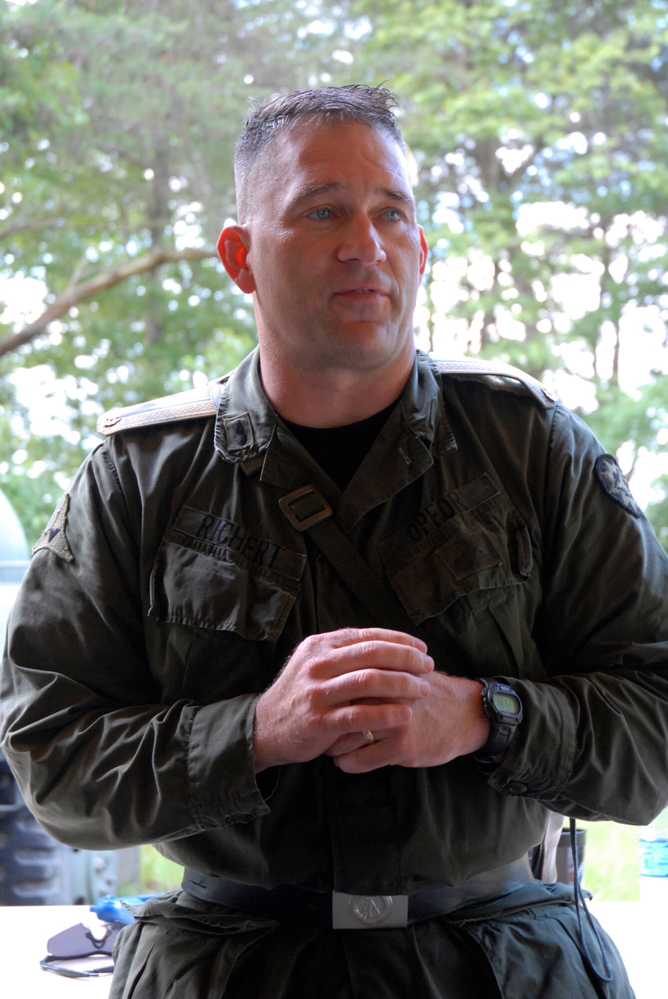421st Combat Training Squadron Dining In guest speaker, Colonel Randy Richert, an initial cadre member of the 421st Training Squadron, addresses the Mess with sage words of wisdom and gratitude for all of the dedication and hard work each cadre gives to train the Airmen in essential warrior skills at Joint Base McGuire-Dix-Lakehurst, N.J. June 12, 2009.  The 421 CTS conducts multiple pre-deployment training courses to include AMC?s Phoenix Raven, Fly-Away Security Team training, and the Chief of Staff of the Air Force?s EAGLE FLAG exercise.  (U.S. Air Force Photo/Tech. Sgt. Paul R. Evans)