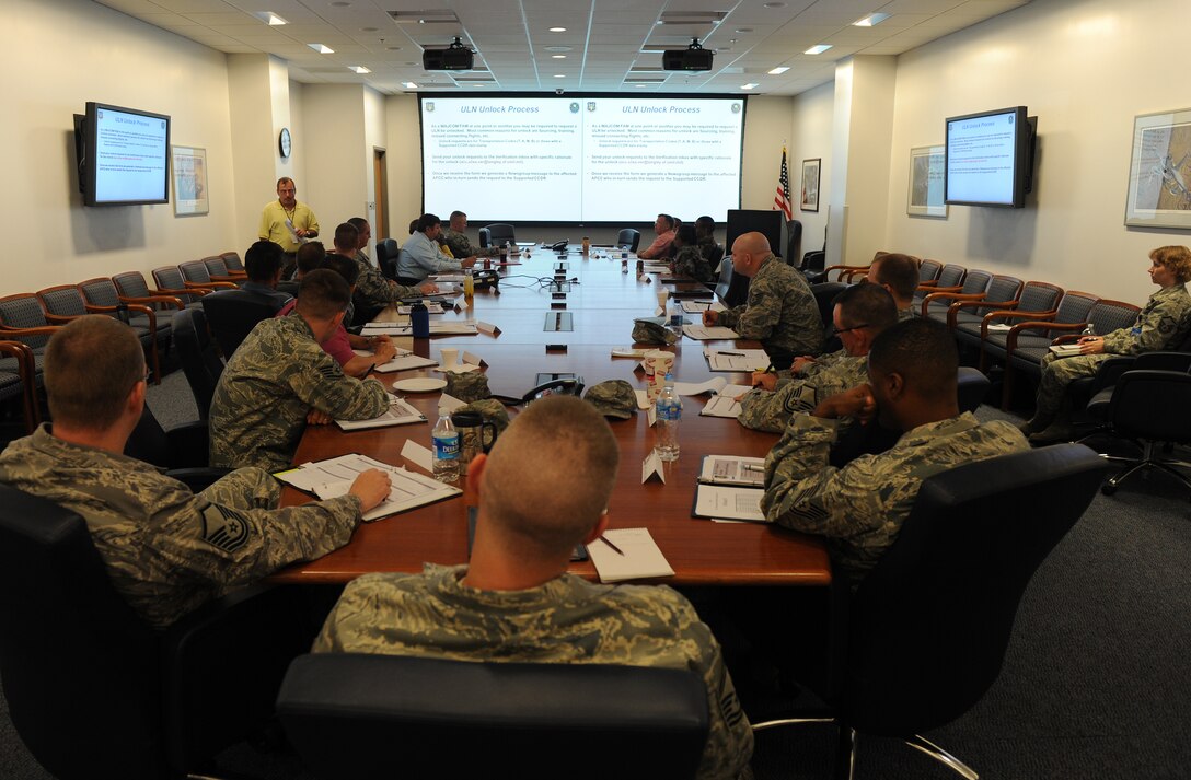LANGLEY AIR FORCE BASE, Va. -- Mr. Kevin Bigelow, Headquarters Air Combat Command senior logistics strategic planner, briefs manpower personnel on the Air Expeditionary Force Reclama Timeline at the Ryan Center June 23.  This briefing was part of the 2009 Air Combat Command Manpower Wartime Conference.  (U.S. Air Force photo/Senior Airman Zachary Wolf) 
