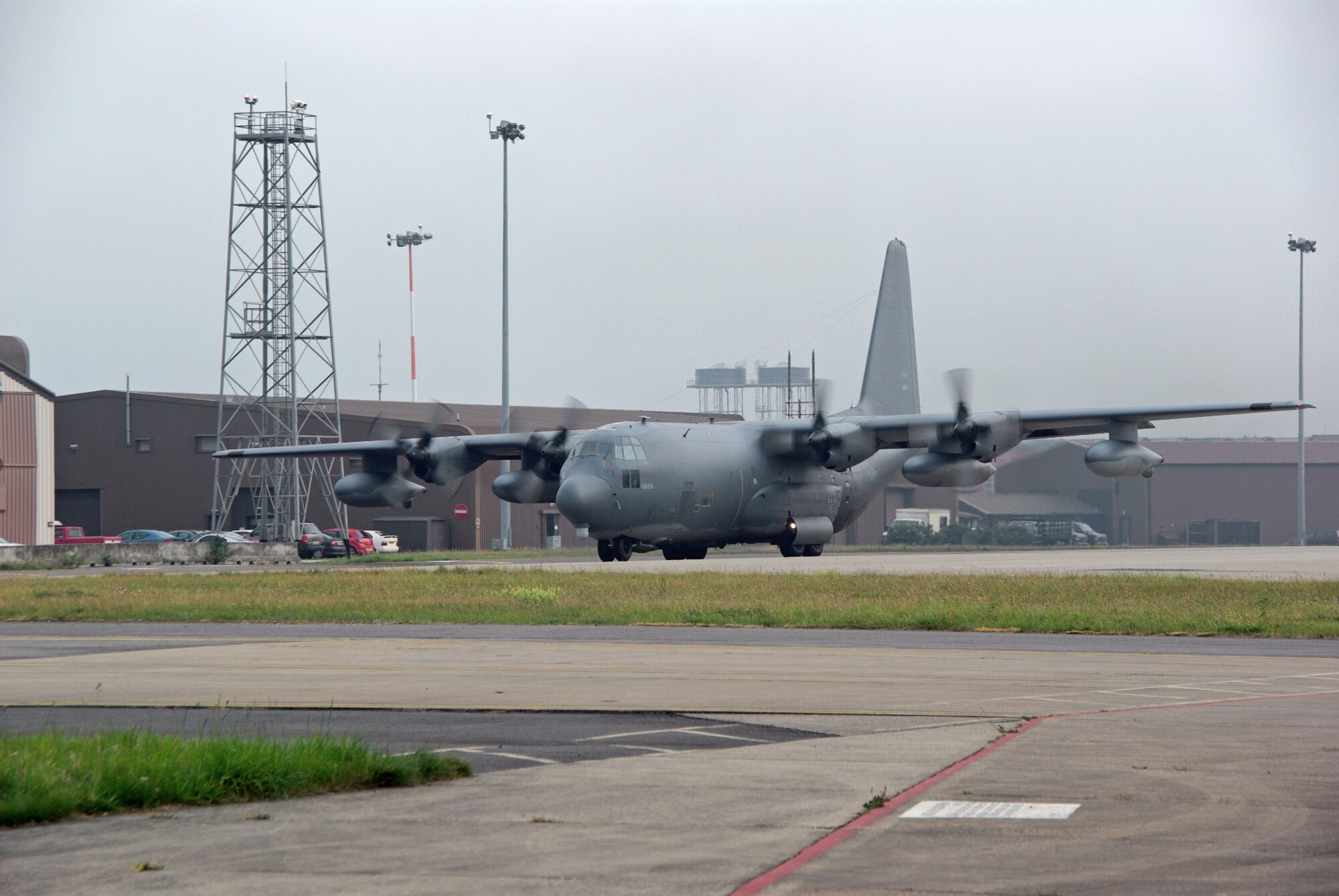 An MC-130P Combat Shadow from the 352nd Special Operations Group prepares for takeoff in support of a rescue effort of a crew member onboard a container ship off the coast of Ireland June 26 from Royal Air Force Mildenhall, England. The rescue effort involves coordination between the U.S. Air Force and Royal Air Force units. (U.S. Air Force photo/Tech. Sgt. Marelise Wood)
