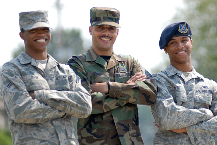 Master Sgt. Frank Irwin Jr. (center) poses with his sons Lamon (left) and Frank III (right). The family members are all stationed at Osan Air Base, Korea. (U.S. Air Force photo/Master Sgt. Marlin Zimmerman)
