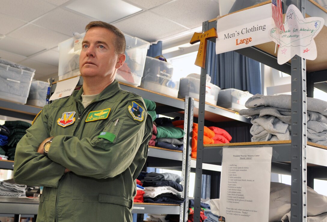 Air Force Maj. Gen. Michael D. Dubie, the adjutant general of the Vermont National Guard, stands in the Wounded Warrior Ministry Center -- nicknamed the "Chaplains' Closet" -- at Landstuhl Regional Medical Center, Germany, June 17, 2009, during a visit to wounded warriors. U.S. Army photo by Staff Sgt. Jim Greenhill