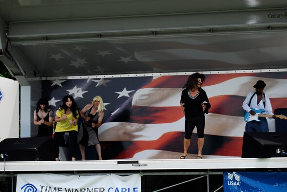 Members of the 43rd Security Forces Squadron performed ‘Proud Mary’ by Tina Turner during the Lip Sync competition during Family Fun Day held June 18.