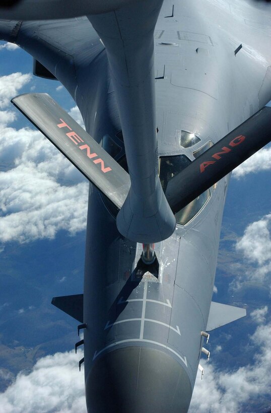 KC-135 from McGhee Tyson refueling a B-1B.  (Air National Guard Photo by Senior Master Sgt. Anthony Taylor)