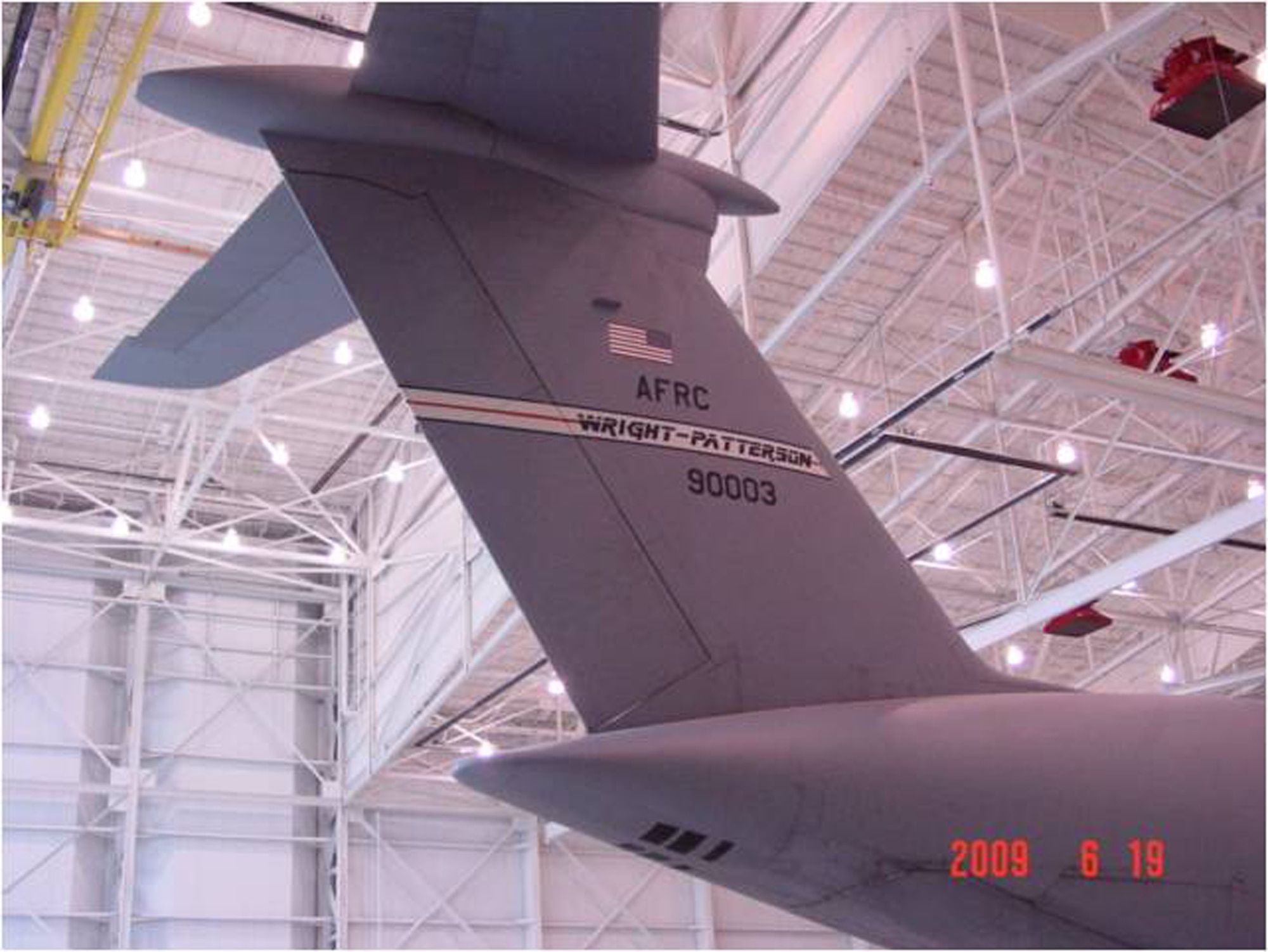 WRIGHT-PATTERSON AFB, Ohio - One of the 445th Airlift Wing's C-5 Galaxies shows off a newly completed tail flash design.  The new design was created and painted by 445th personnel.  All of the C-5s will eventually have the new tail flash. (Courtesy photo)