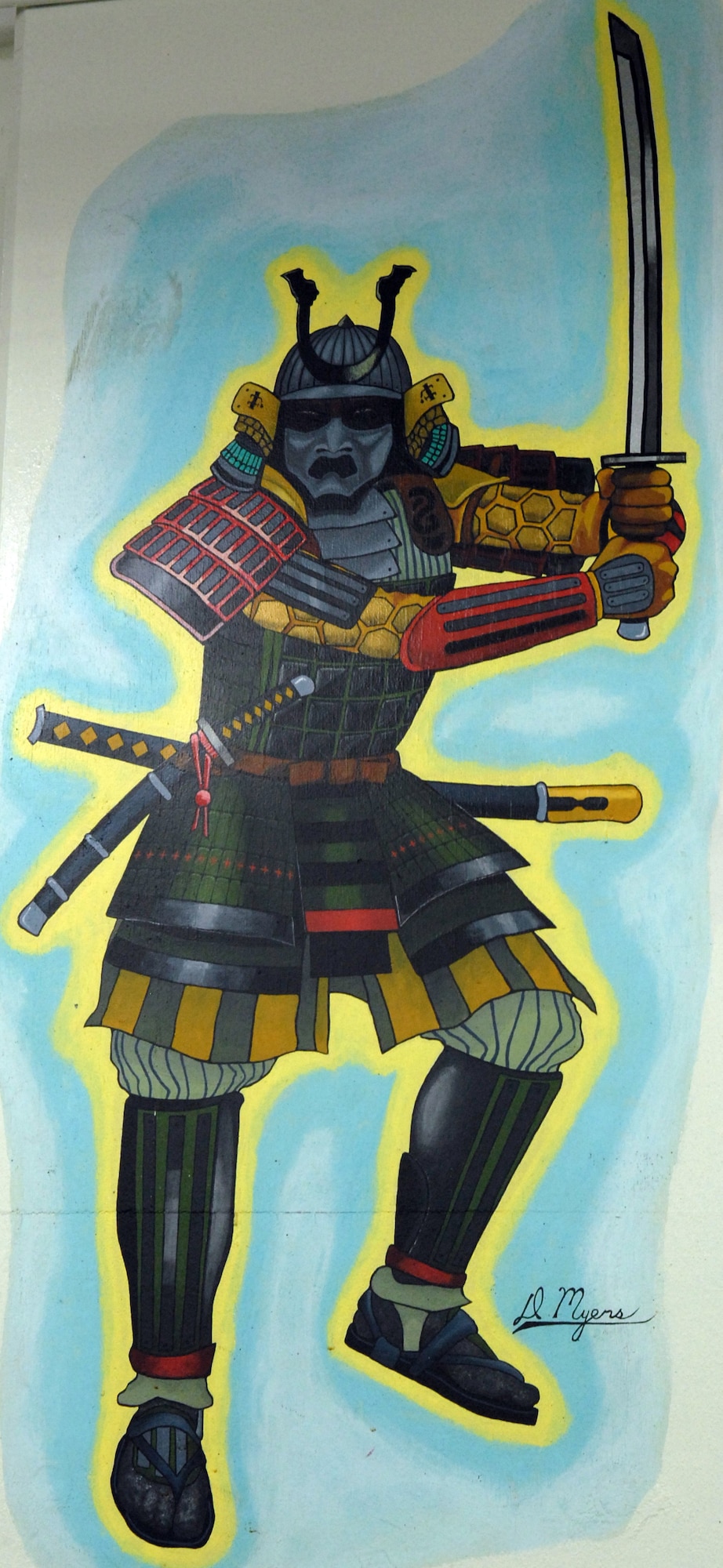 MISAWA AIR BASE, Japan -- Murals of Samurai and other inspirational themes are painted on walls and pillars in the 14th Aircraft Maintenance Unit. These murals have been painted to help inspire moral and esprit de corp. (Air Force Photo/Staff Sgt. Phillip Butterfield)