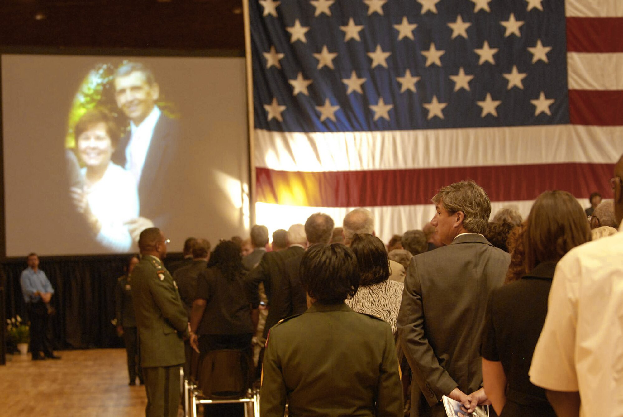 Air National Guard members, friends and family gather at the D.C. Armory June 29 in Washington, D.C., to remember retired Maj. Gen. David Wherley, the former commanding general for the D.C. National Guard, and his wife, Ann, who were killed during a June 22 Metro train collision. (U.S. Army photo/Staff Sgt. S. Patrick McCollum)