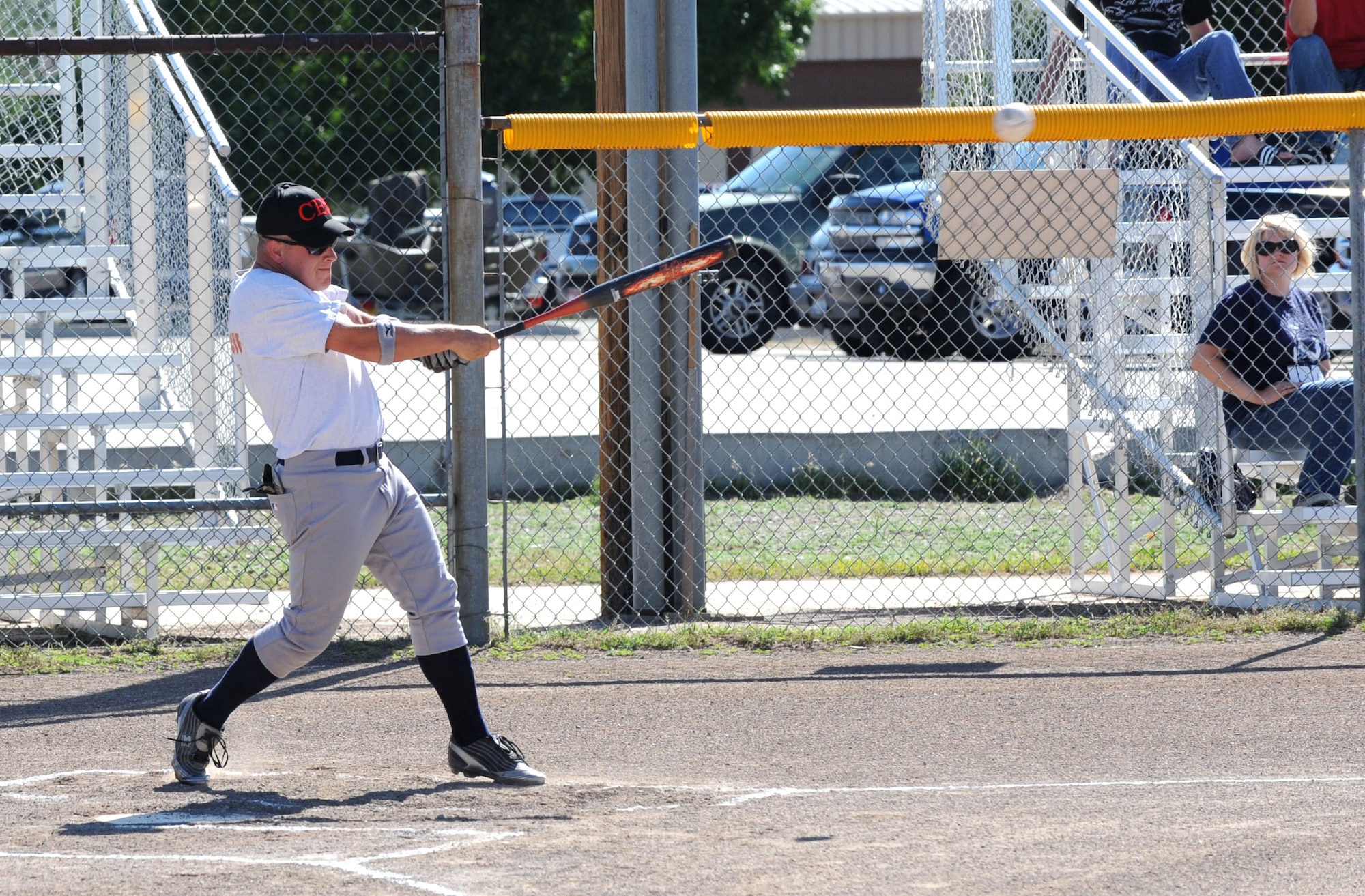 MOUNTAIN HOME AIR FORCE BASE, Idaho -- Matthew Colbert, 366th Civil Engineer Squadron third baseman, hits a double during the CES versus Ammo (B) team intramural softball game June 24. CE won 19-12. (U.S. Air Force photo/Senior Airman Samantha S. Crane)