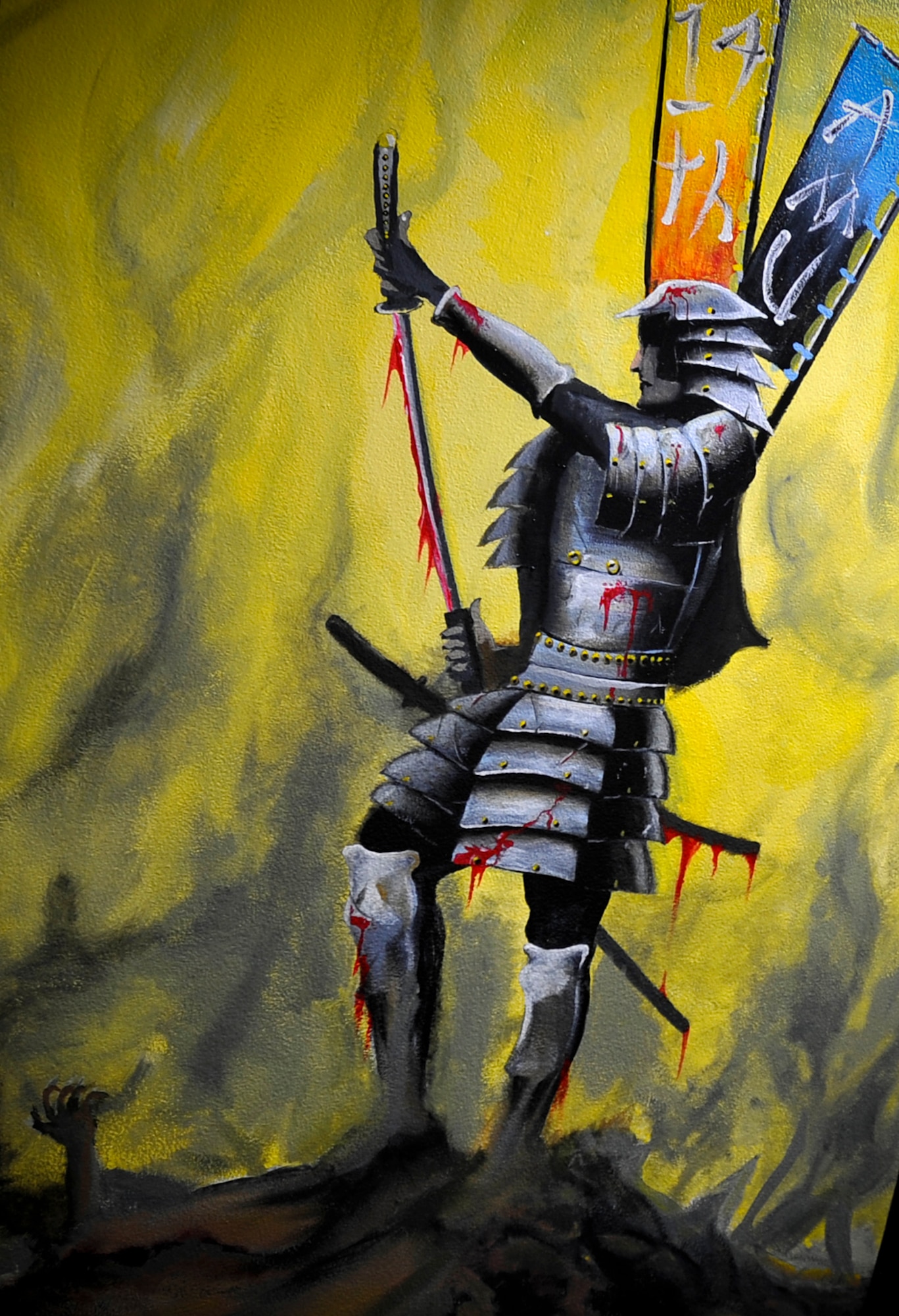 MISAWA AIR BASE, Japan -- Murals of Samurai and other inspirational themes are painted on walls and pillars in the 14th Aircraft Maintenance Unit. These murals have been painted to help inspire moral and esprit de corp. (U.S. Air Force photo/Senior Airman Chad C. Strohmeyer.)