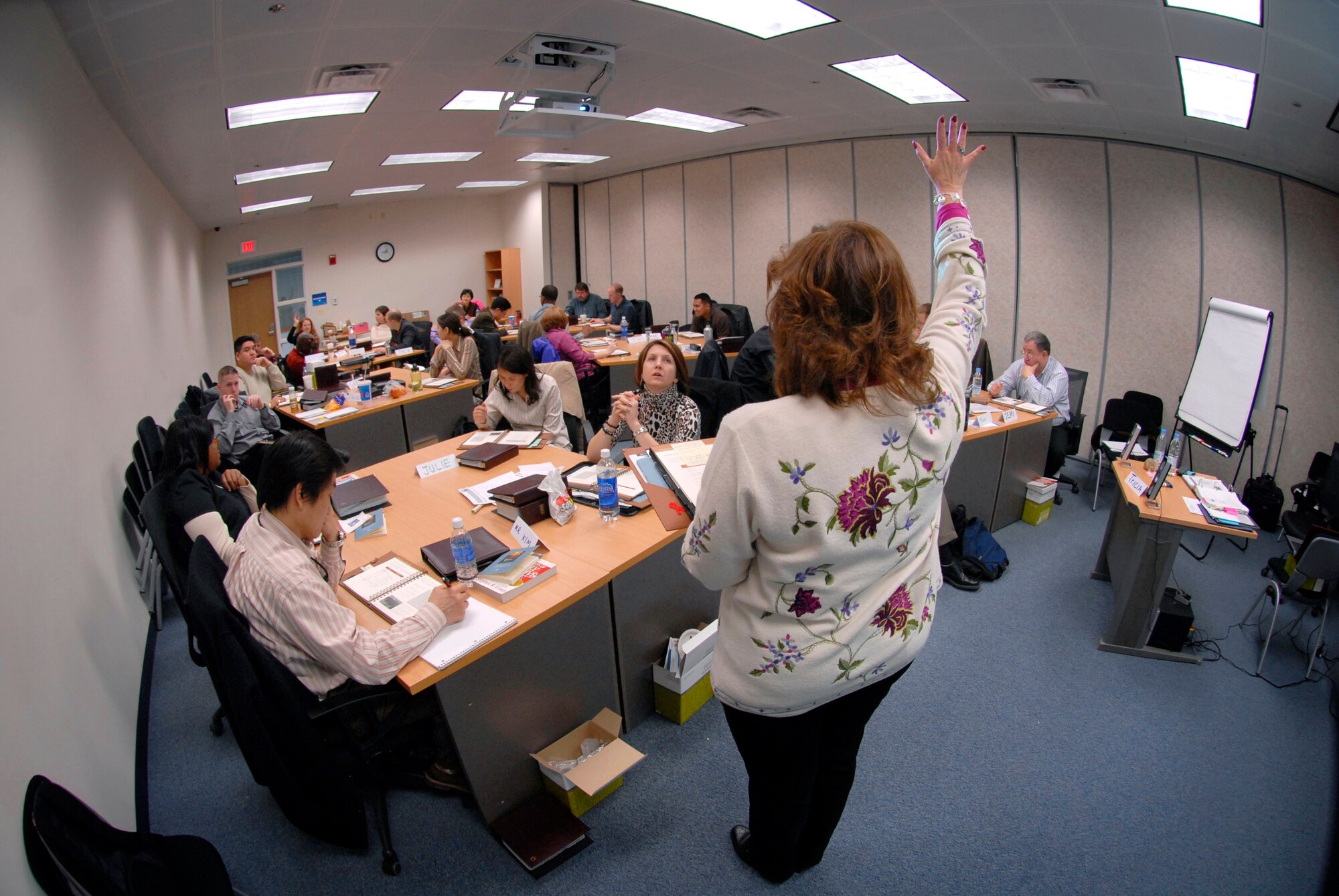 Tricia Czepiel teaches students about the "The Seven Habits of Highly Effective People" at Osan Air Base, Republic of Korea Feb. 24.  The class helps students develop a better understanding of who they are, and gives them principles that can help them to succeed and lead.  (U.S. Air Force Photo/Staff Sgt. Brian Ferguson)