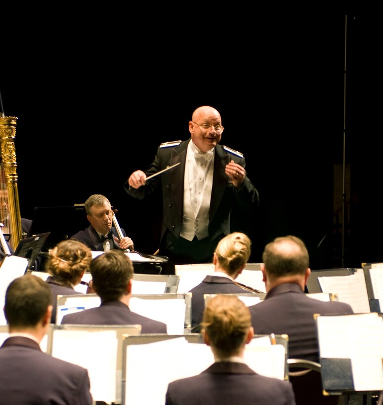 Colonel Dennis M. Layendecker, Commander and Music Director of The United States Air Force Band, conducts The United States Air Force Band at the Texas Music Educators Association (TMEA) President's Concert in San Antonio, Texas, on February 12th, 2009.